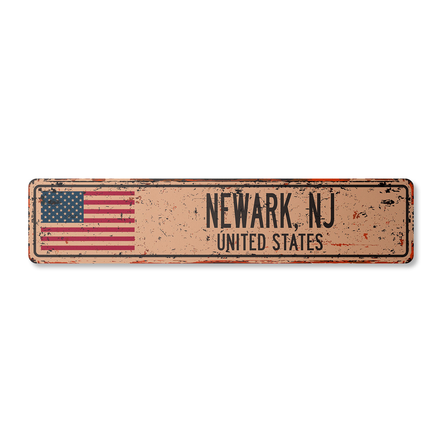 NEWARK NJ UNITED STATES Vintage Street Sign American flag city country rustic