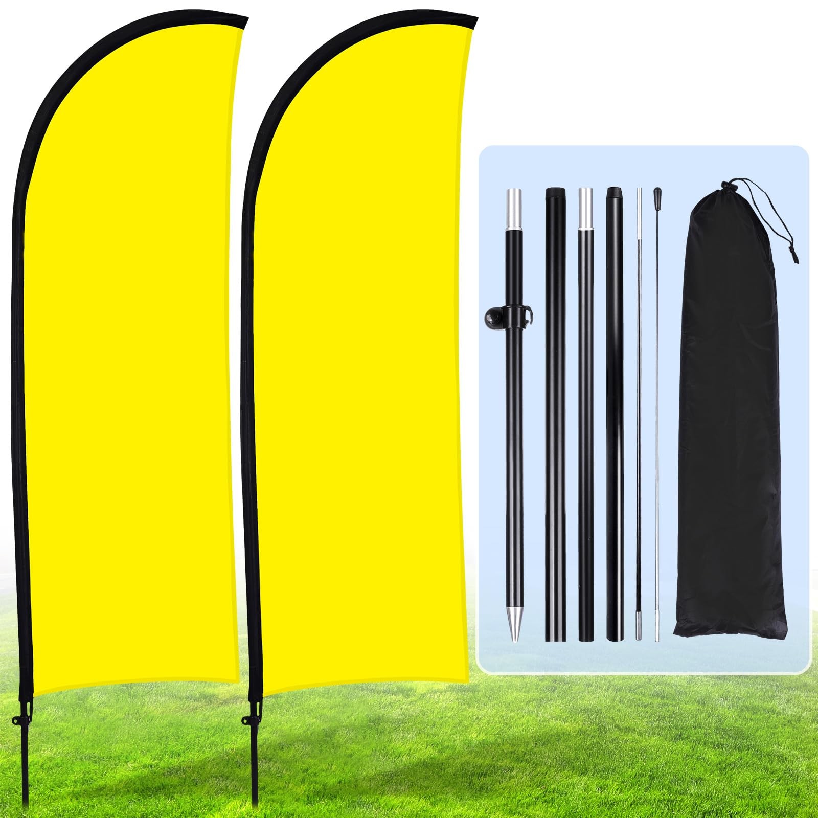Buryeah 2 Sets Solid Yellow Feather Flag Pole Kit for Business Advertising, 7…
