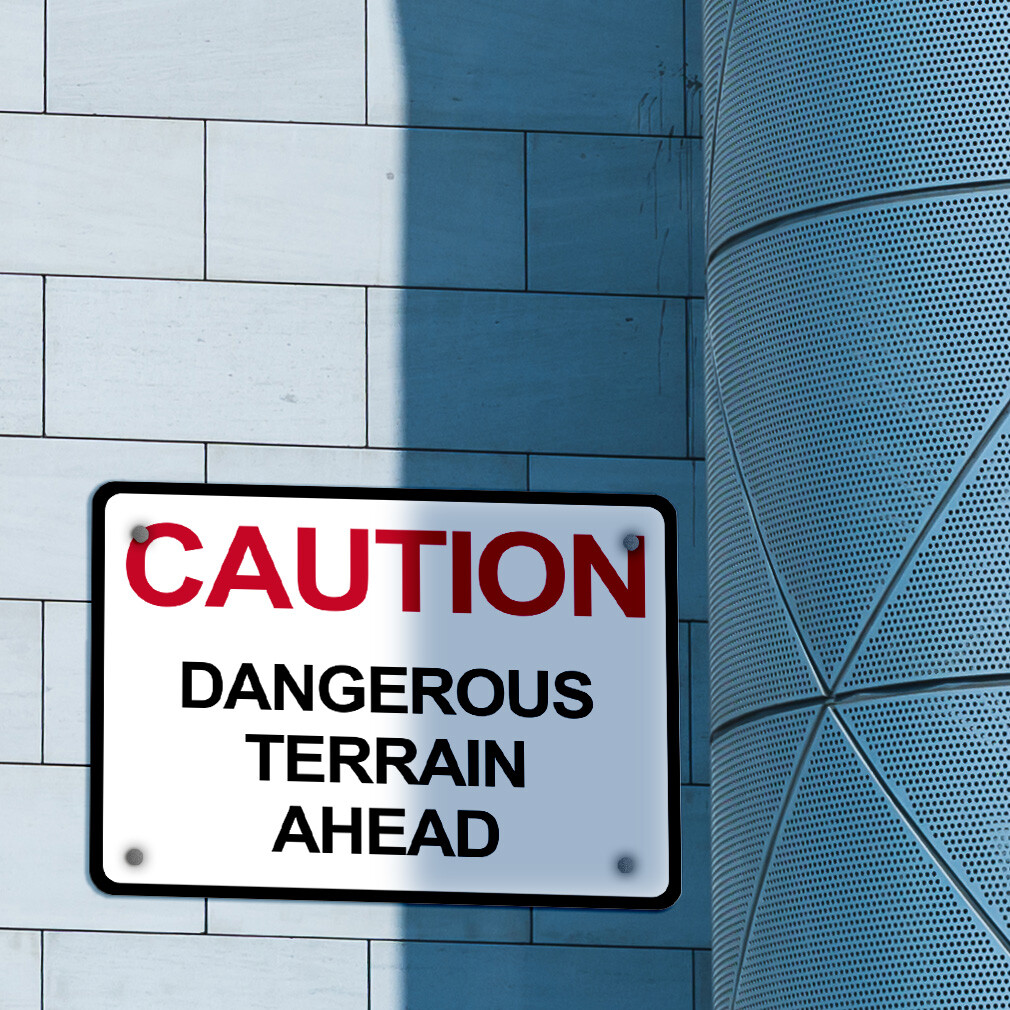 Aluminum Horizontal Metal Sign Caution Dangerous Terrain Ahead Black Road