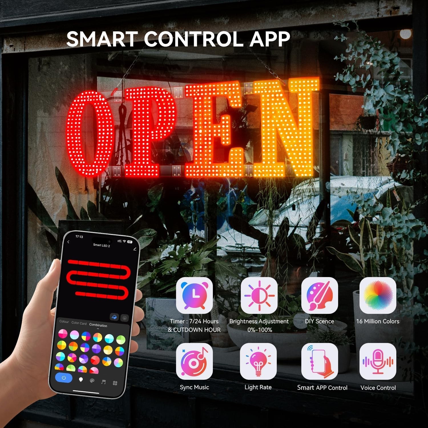 Open Sign 48″x16″ Large LED Open Signs for Business Color Remote Control