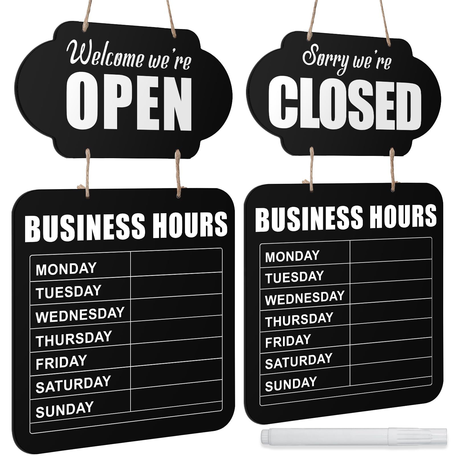 Business Hours Hanging Chalkboard Open Closed Sign Wooden Welcome Chalk Board…