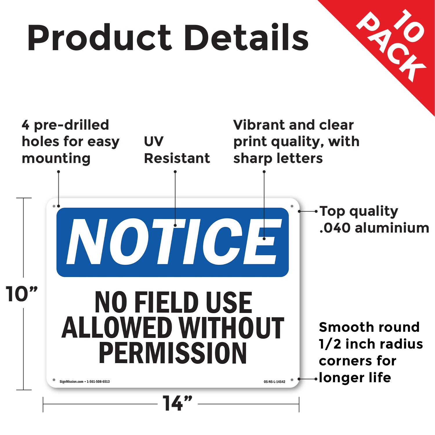 No Field Use Allowed Without Permission OSHA Notice Sign Or Decal – 5 or 10 Pack