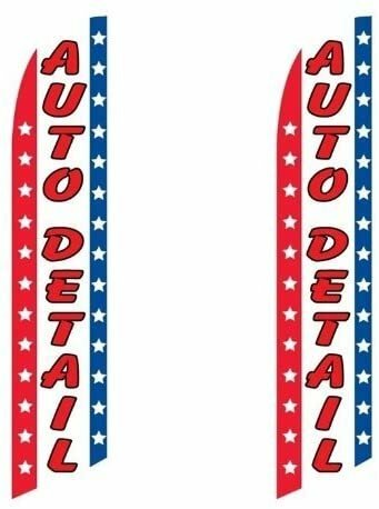 2 (two) Pack Tall Swooper Flags Auto Detail Red White Blue Vertical Stars