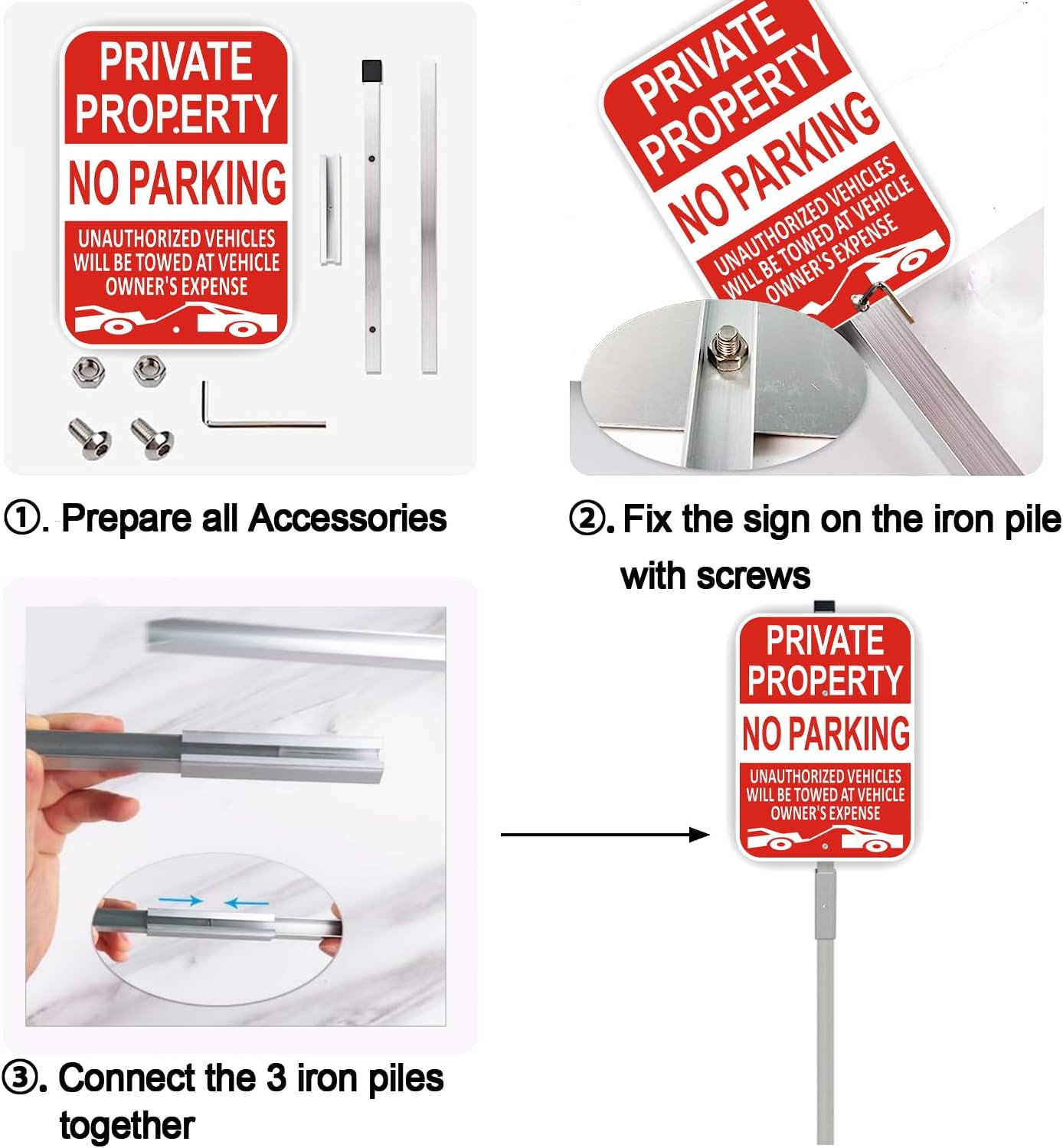 Large Private Property No Parking Sign with Stake – 2 Pack, Reflective Aluminum