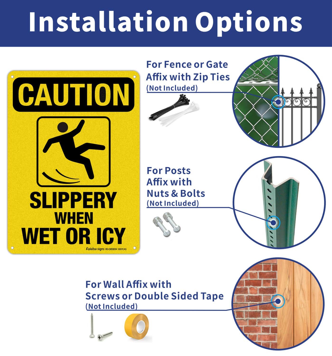 Caution Slippery When Wet Icy Sign 10×7 Inches Reflective Aluminum 4 PCS