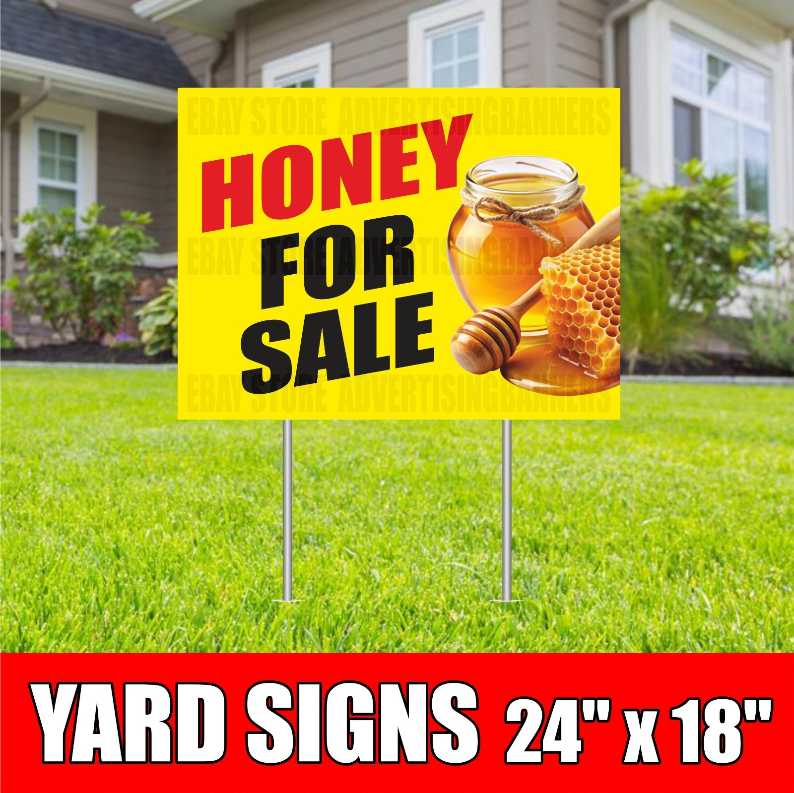 HONEY FOR SALE Yard Sign with H-Stakes Local Pure Raw Honeycomb Bees Homemade