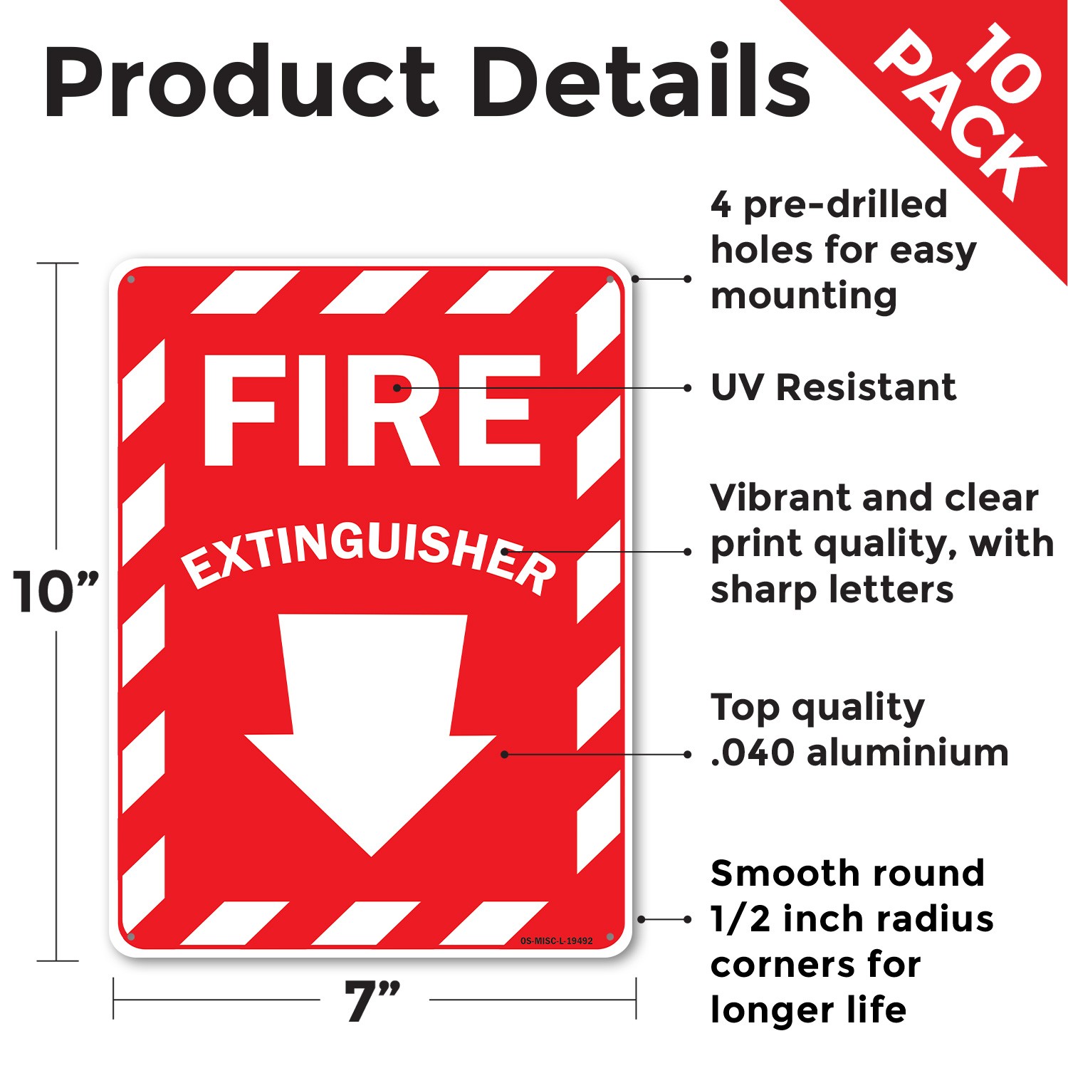 Fire Extinguisher with Arrow OSHA Sign Metal, Plastic, Or Decal – 5 or 10 Pack
