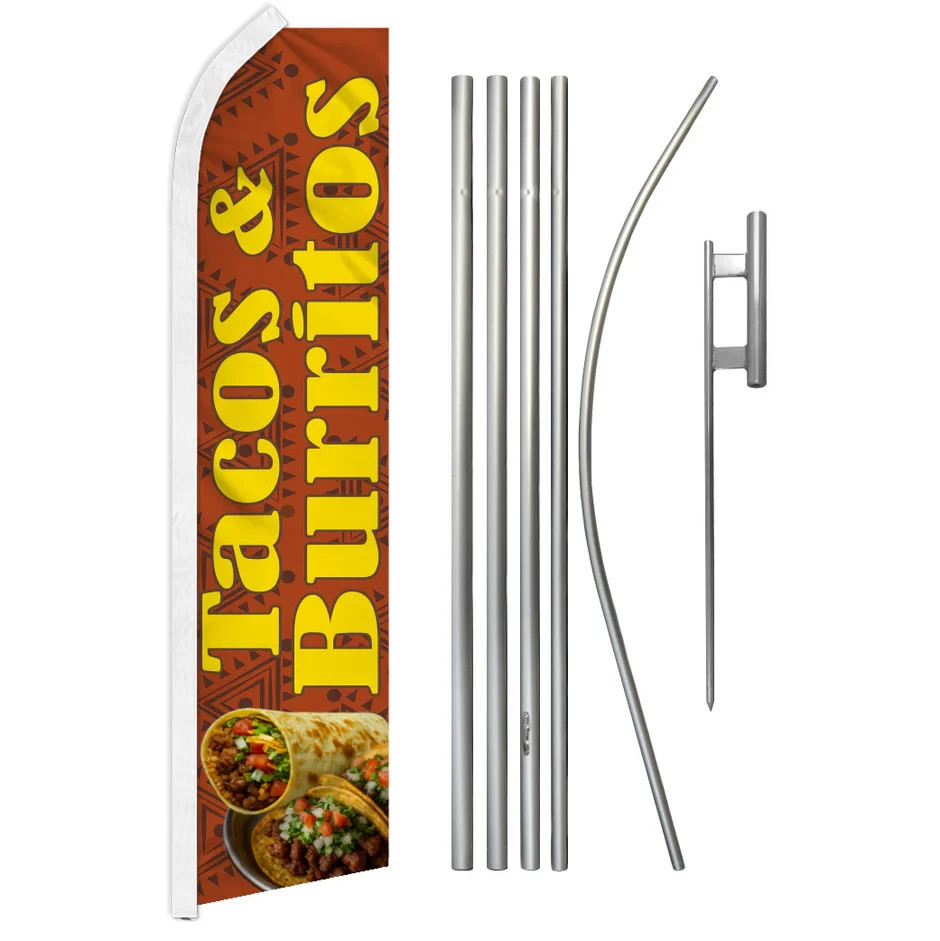 Tacos & Burritos Advertising Swooper Feather Flutter Flag Pole Kit Burnt Orange