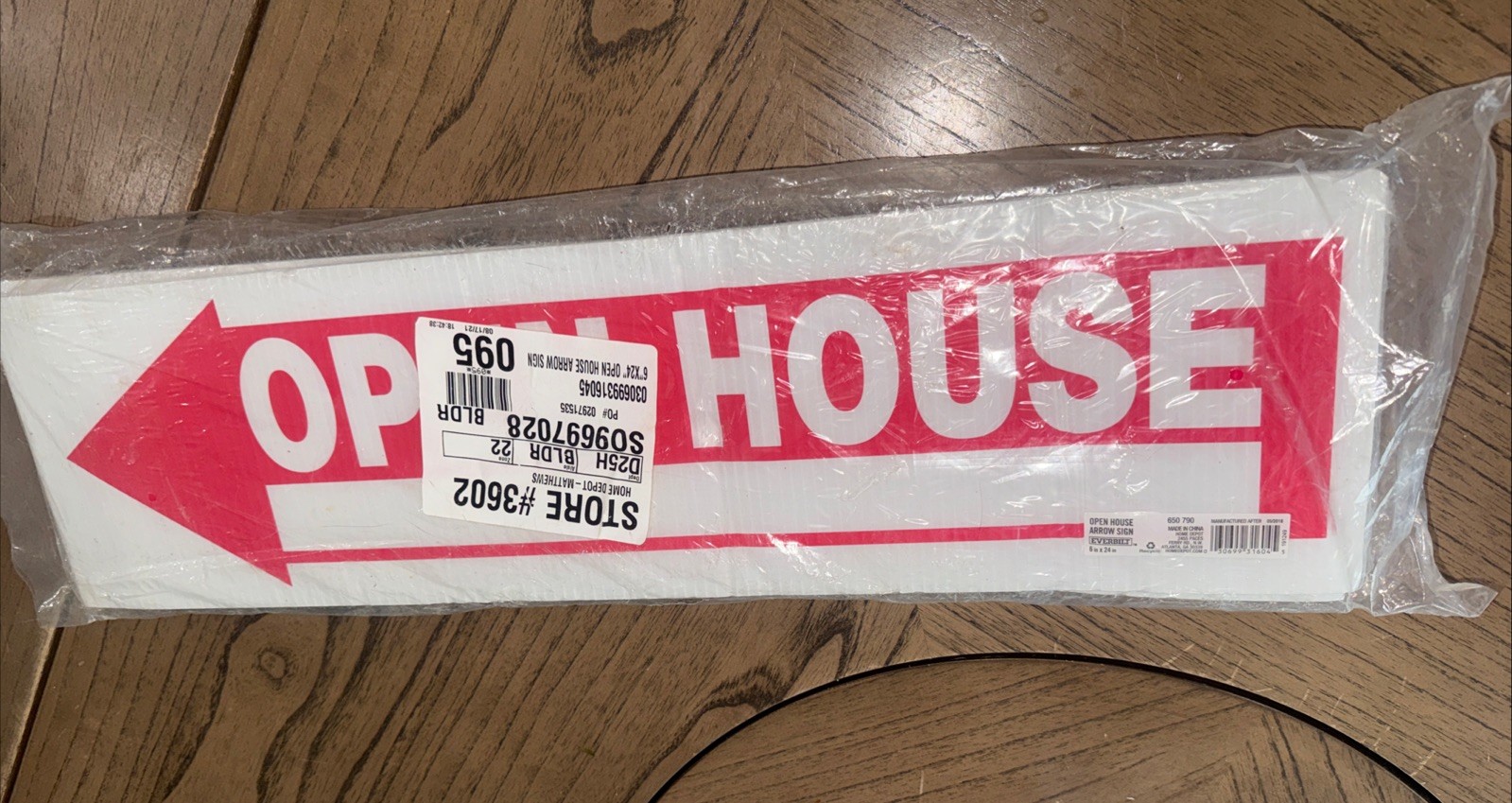 3 Pack – Plastic “Open House” Arrow Sign 6 in. x 24 in.