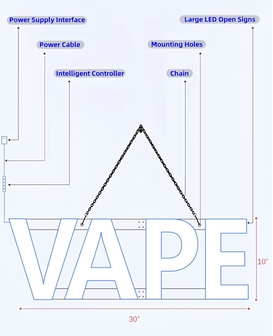 30″x10″ LED VAPE Sign Ultra Bright Dimmable 4 Mode Smoke Shop Store Window