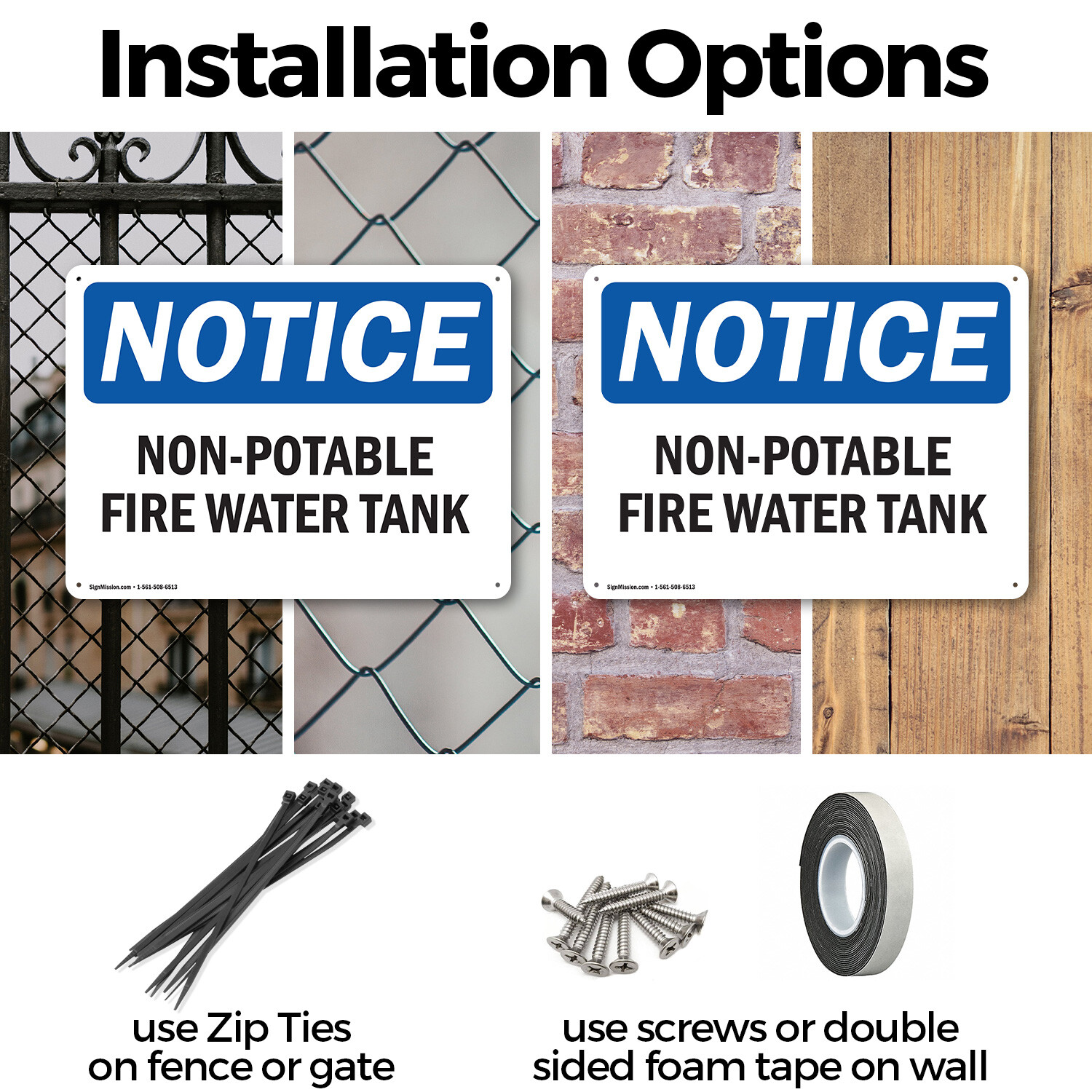 (2 Pack) Non-Potable Fire Water Tank OSHA Notice Sign Decal Metal Plastic
