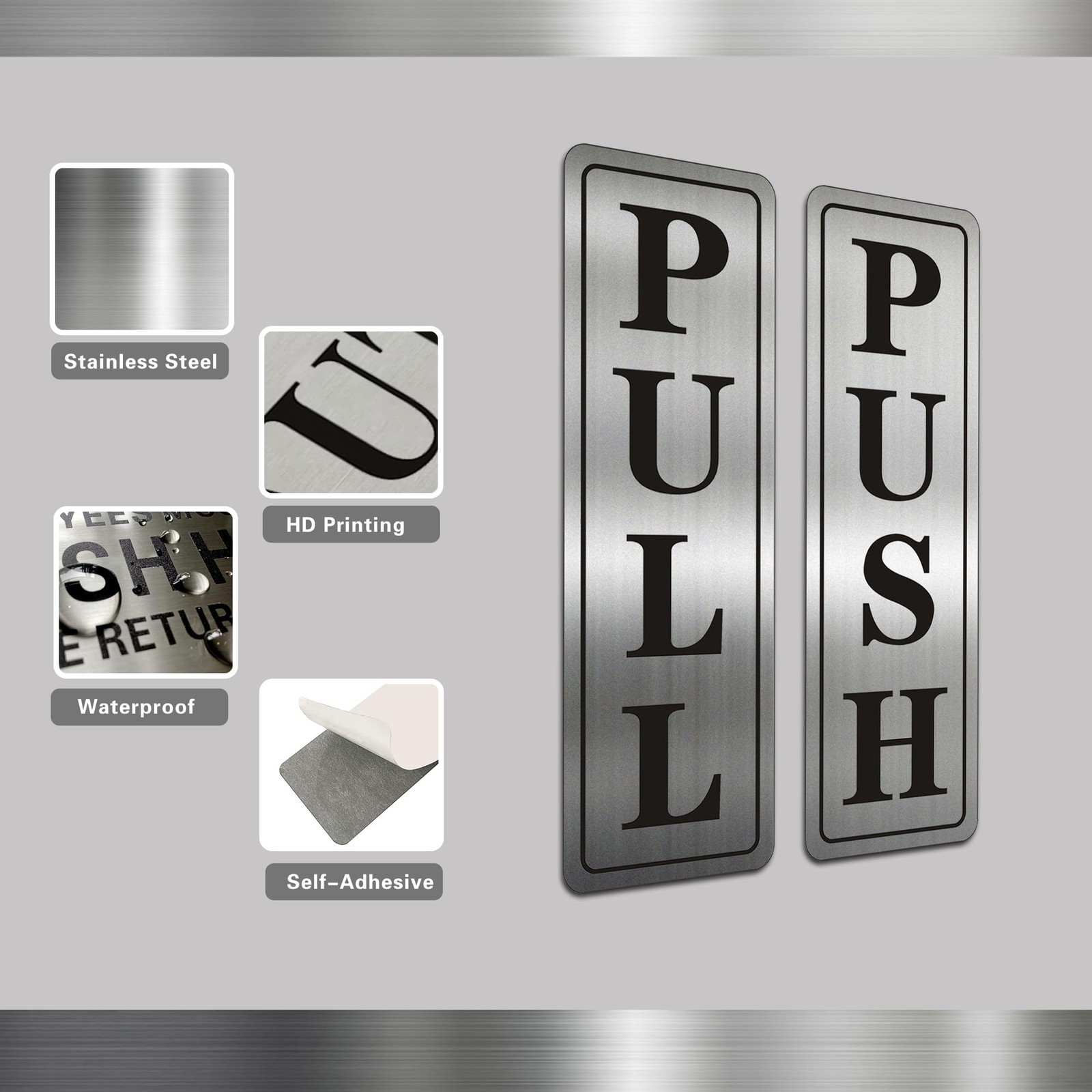 Metal Stainless Steel push pull signs for door,With Self Classic