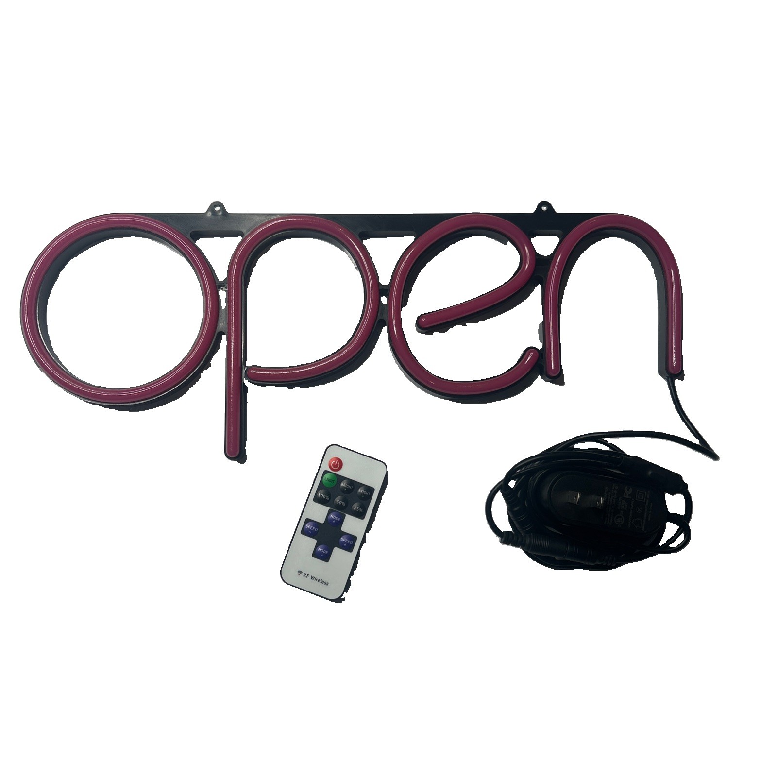LED Neon OPEN Sign Pink Store Window Business Light w/ Remote & Power Adapter