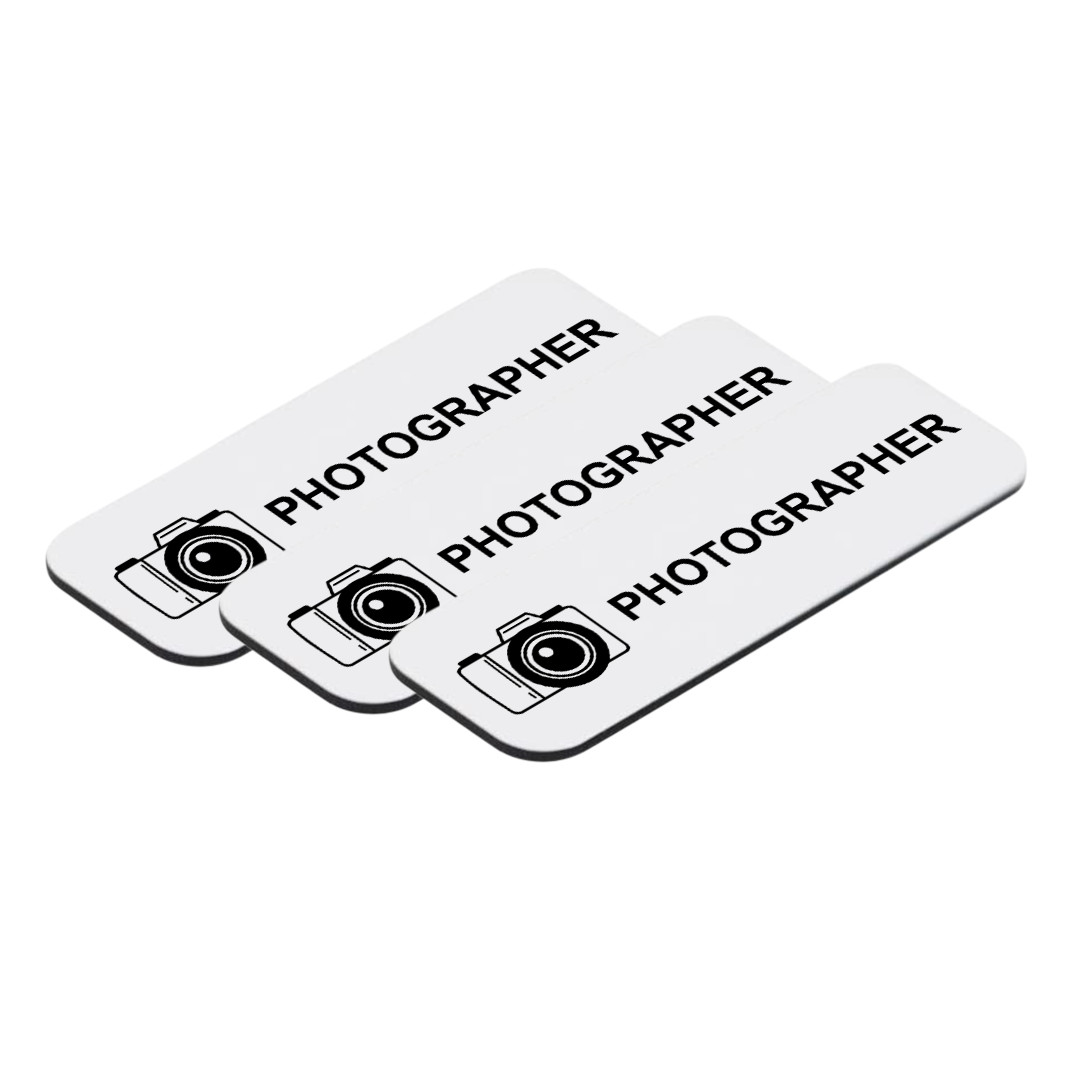 Photographer 1″ x 3″ Name Tag/Badge, (3 Pack)