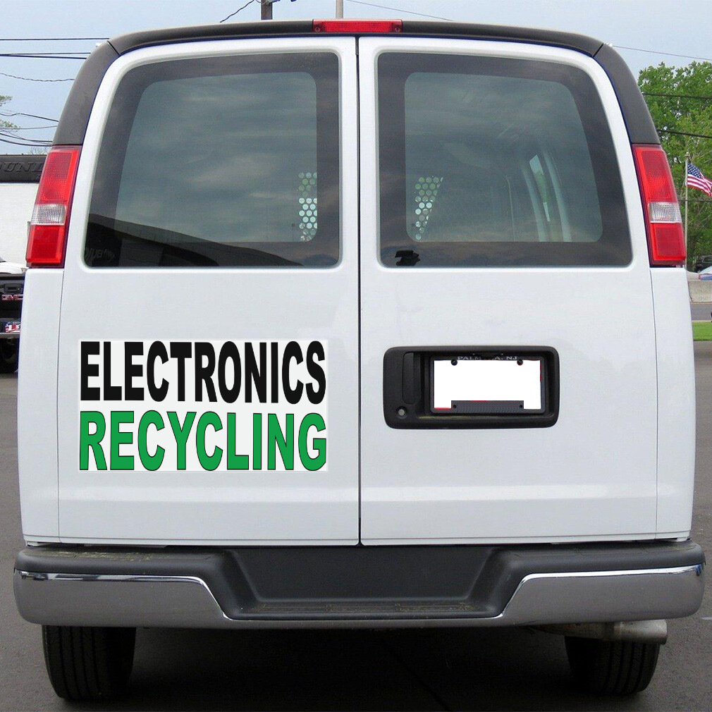 Car Magnet Set of 2 Electronics Recycling Black Green Industrial Sign