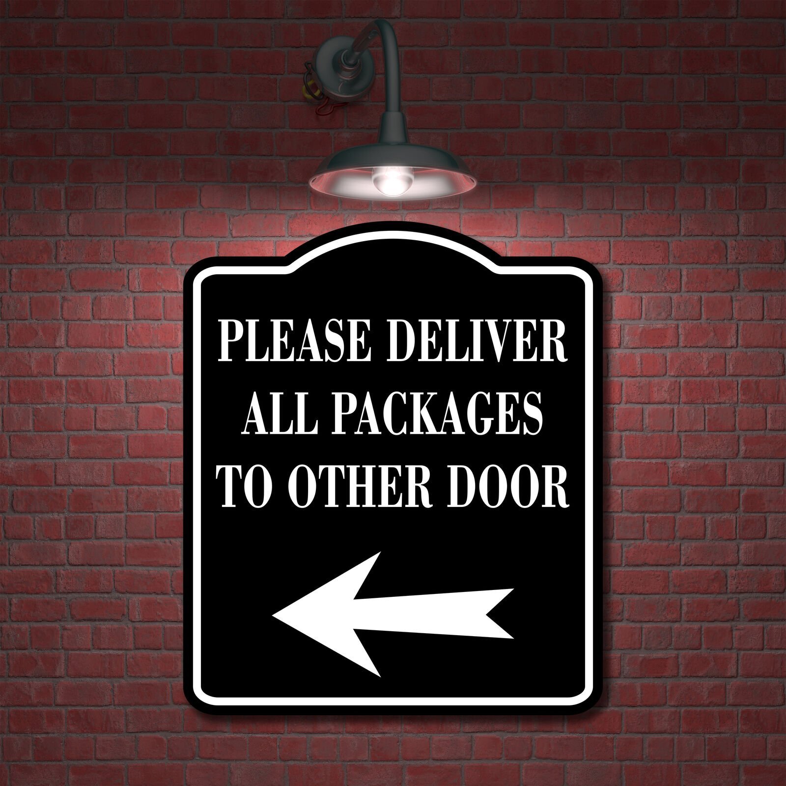 Please Deliver All Packages To Other Door Left BLACK Aluminum Composite Sign