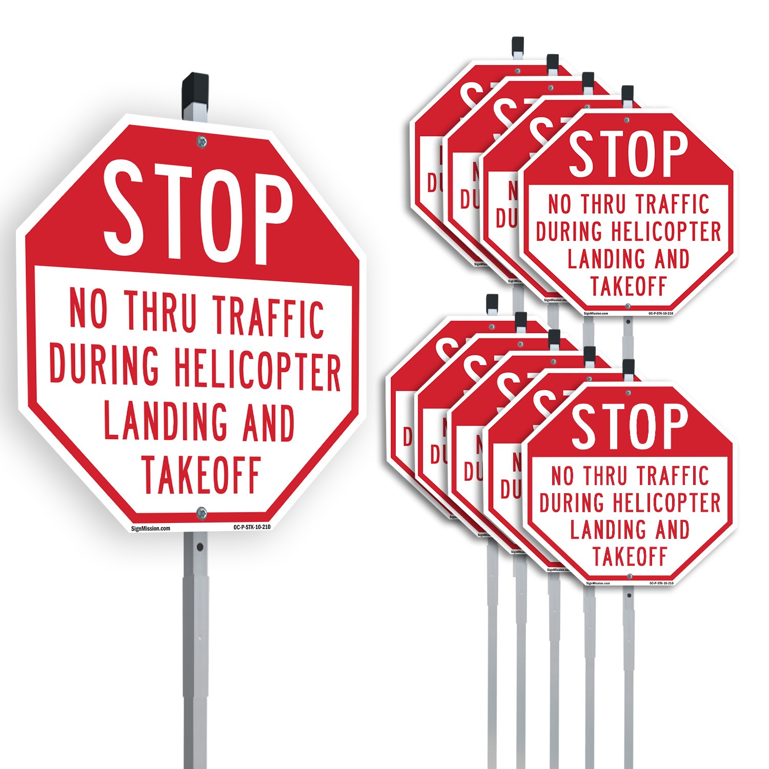 Stop No Thru Traffic During Helic Octagon Sign With Stake Weather Resistant