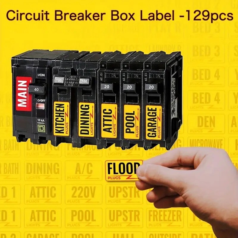 1-set 129pcs Circuit Breaker Box Labels, Conspicuous Identification Weatherproof