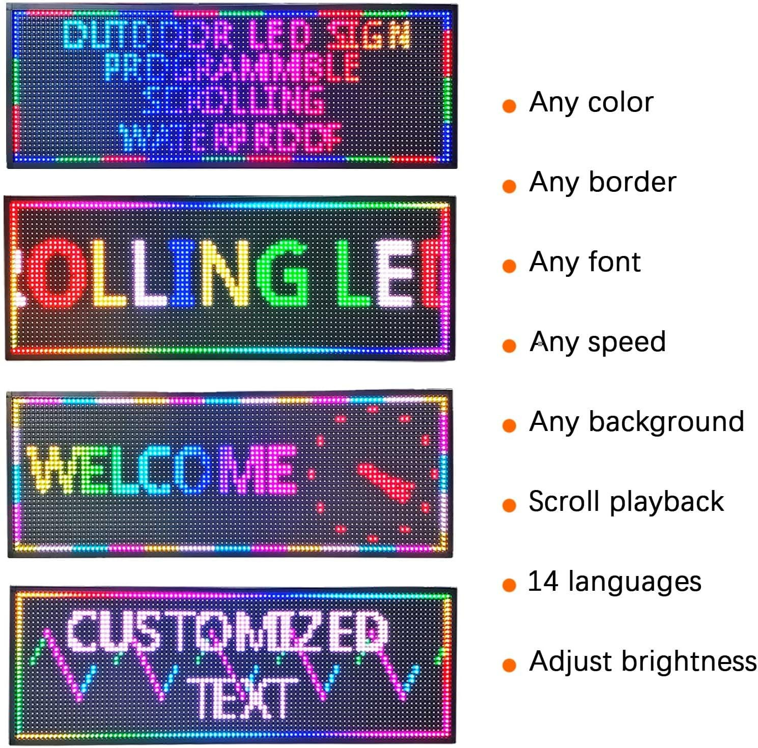39×14″ Full Color LED Scrolling Message Sign WiFi App Control Waterproof Display
