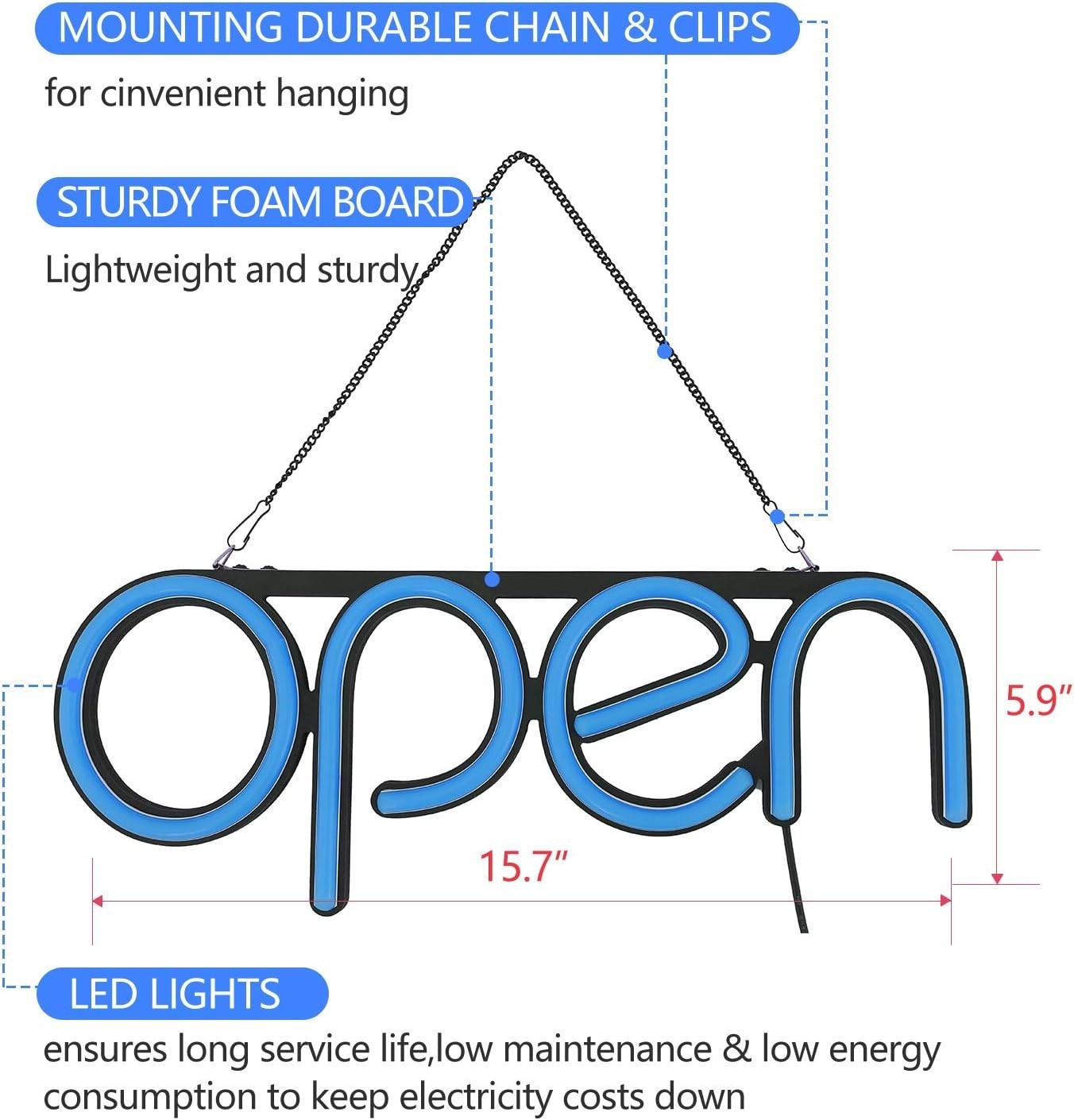 LED Open Sign,16×6 inch Open Sign for Business,With multiple flashing modes, …