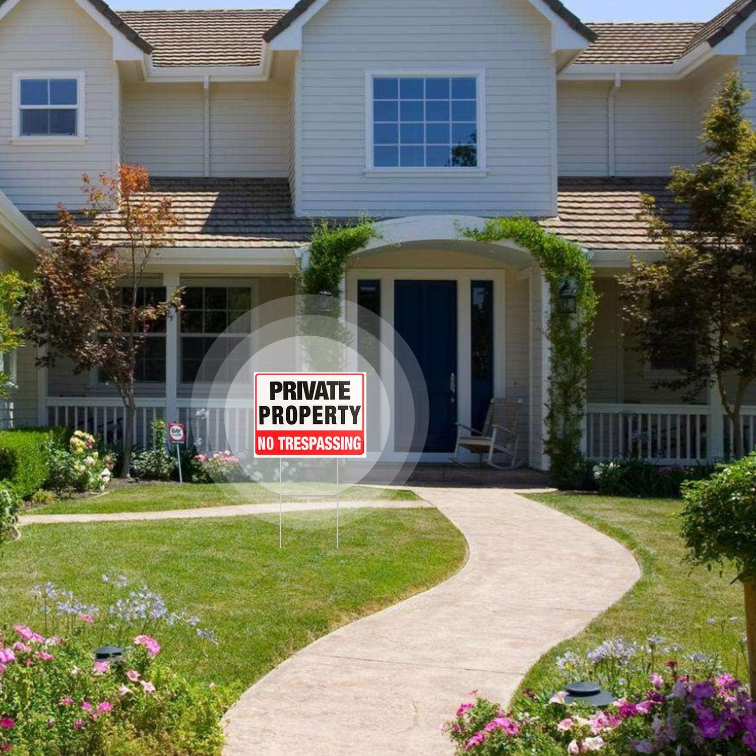 2 Pack Private Property No Trespassing Signs with Metal Wire H-Stakes, 12” X 9′