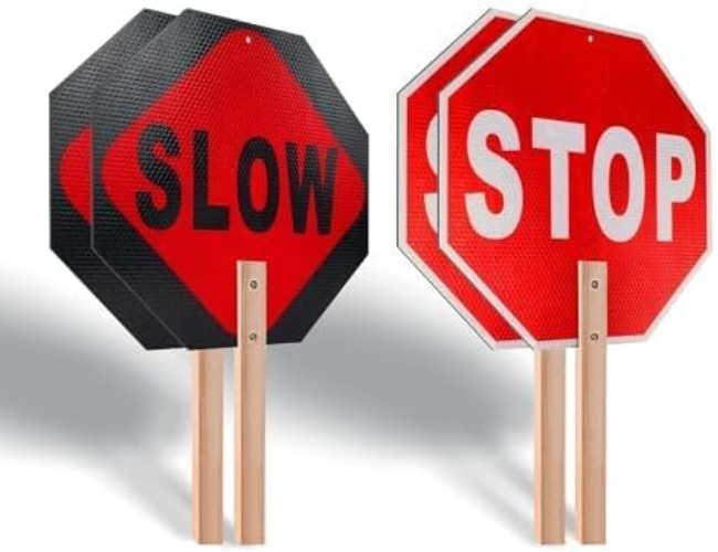 Double-Sided Stop Slow Signs with High Visibility for Traffic Control – 12×12