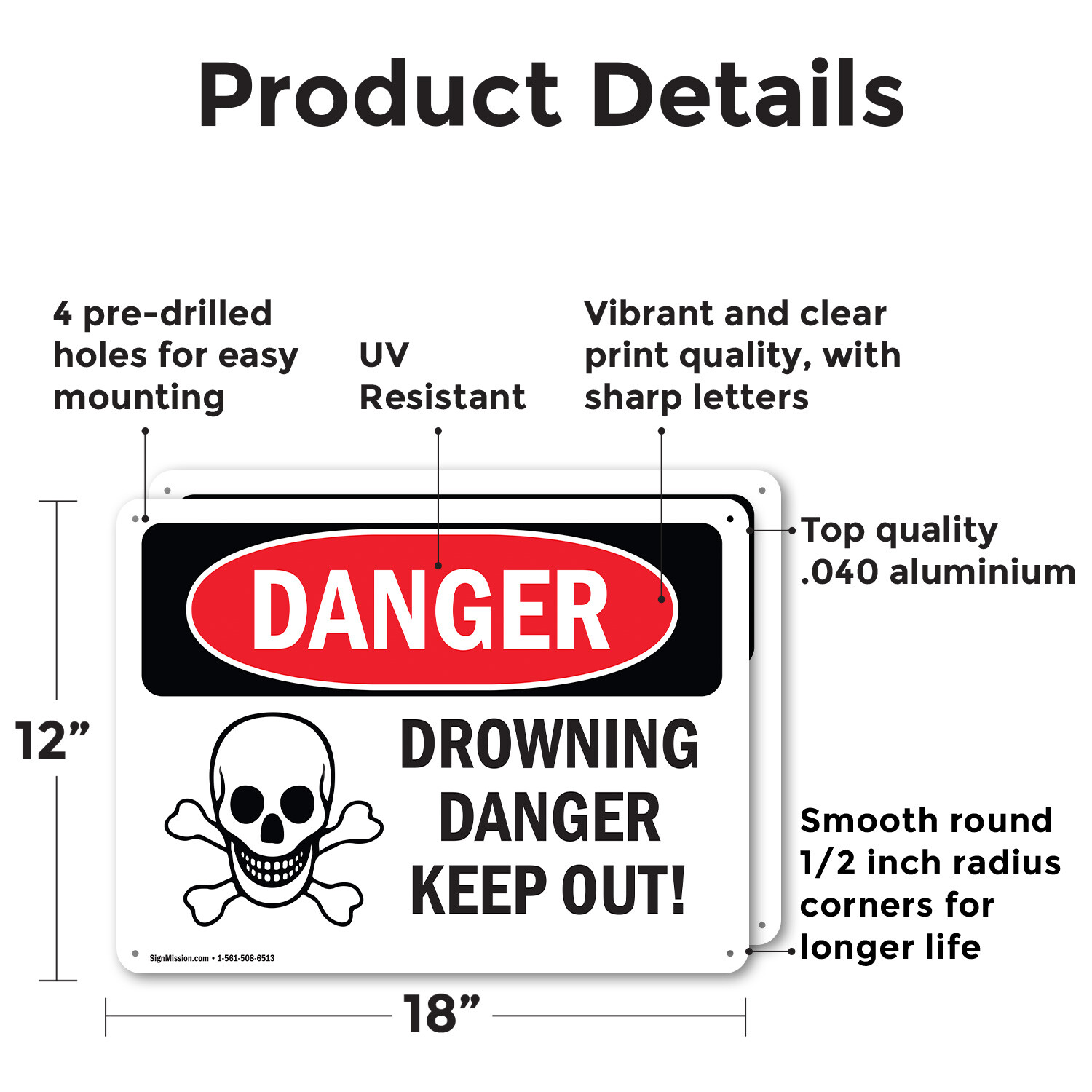 (2 Pack) Drowning Danger Keep Out! OSHA Danger Sign Decal Metal Plastic