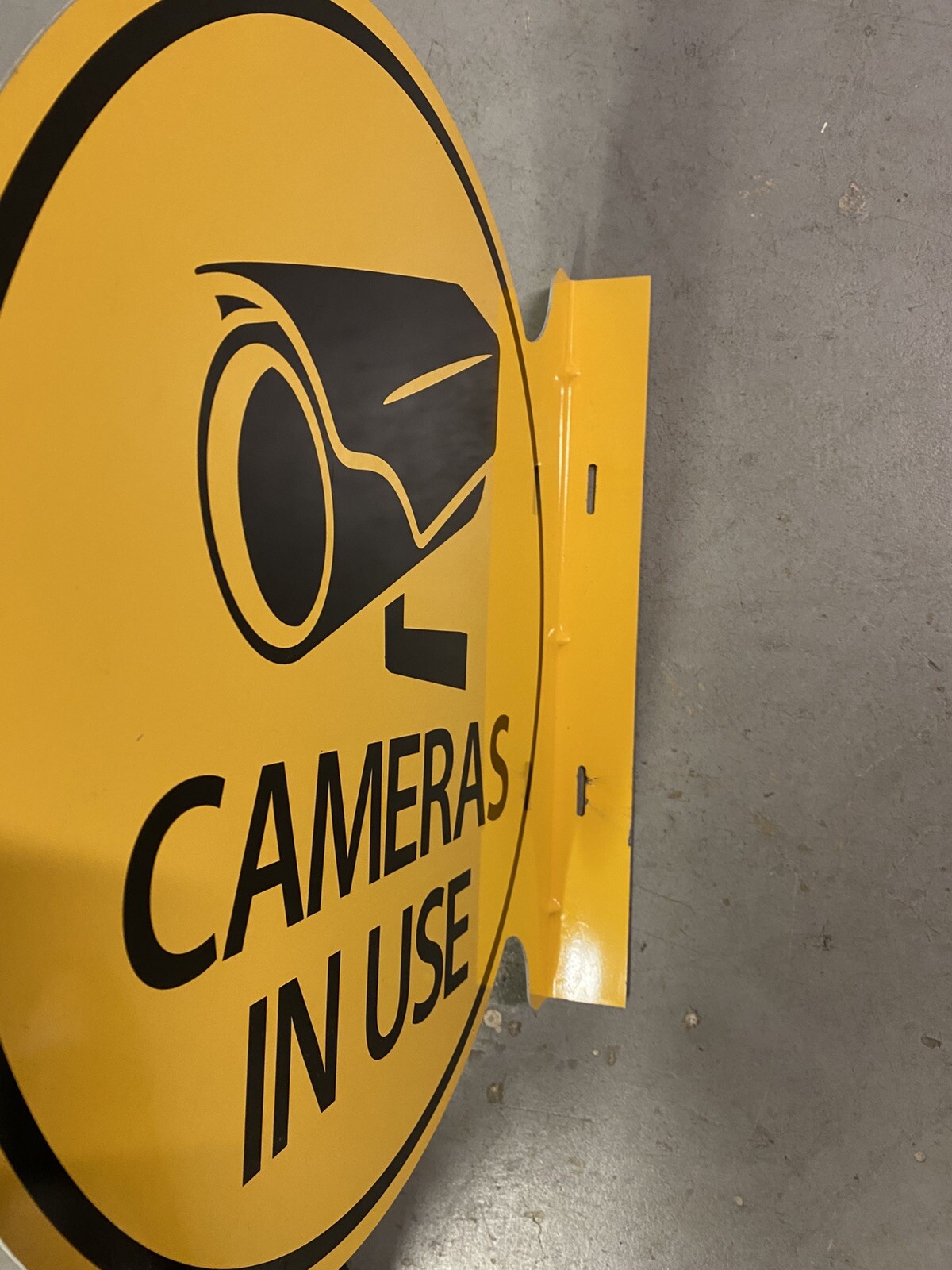 Cameras In Use Flange Sign 19” 3lbs Yellow Security Vintage Metal Business Home