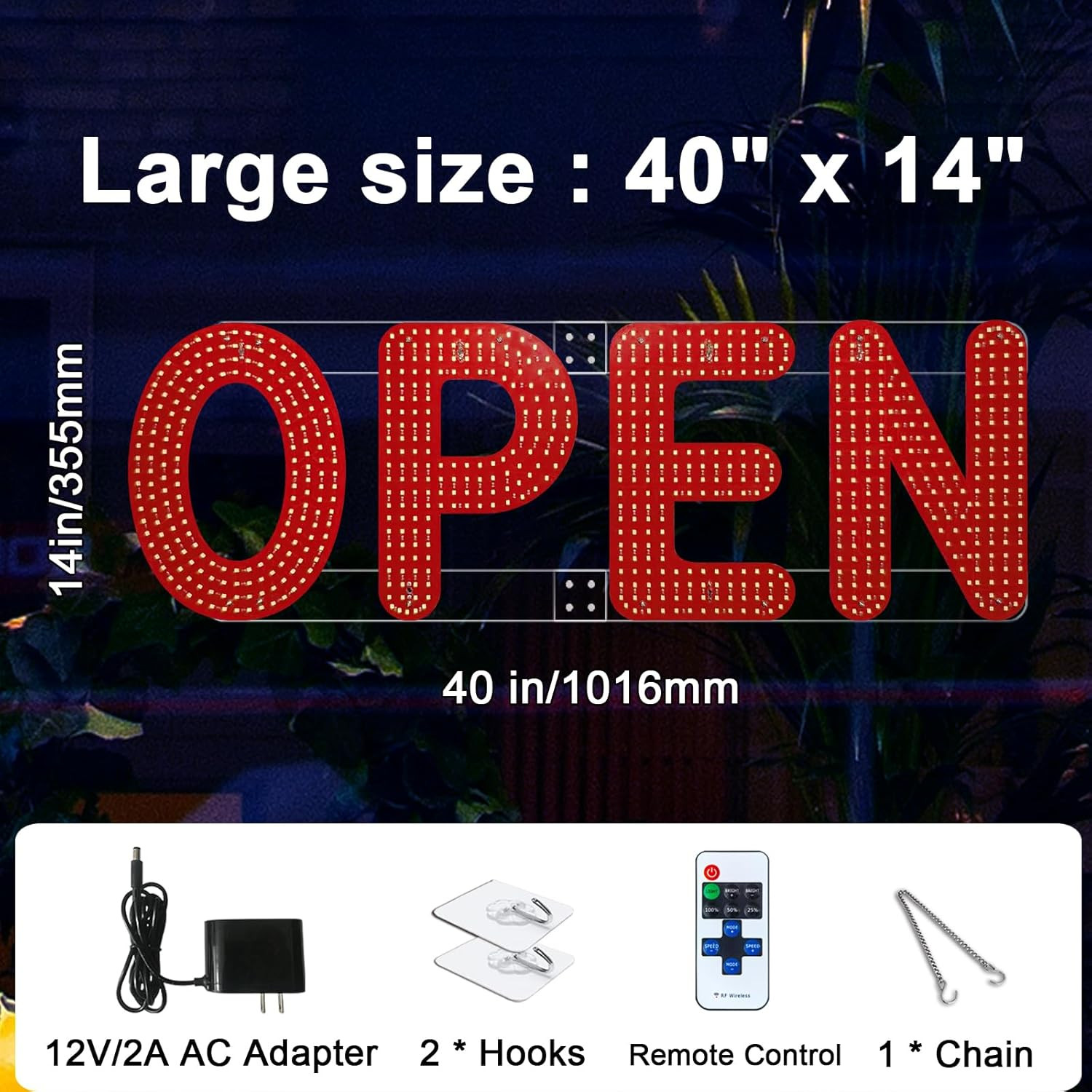 40″X14″ Open Sign, LED Open Sign for Business with Remote Control, Ultra Bright