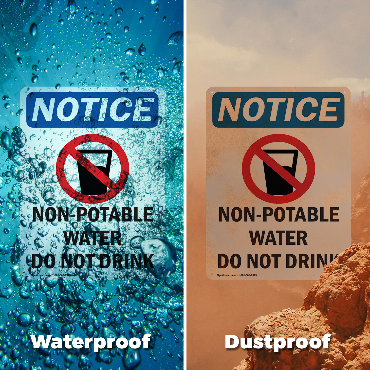(2 Pack) Non-Potable Water OSHA Notice Sign Decal Metal Plastic