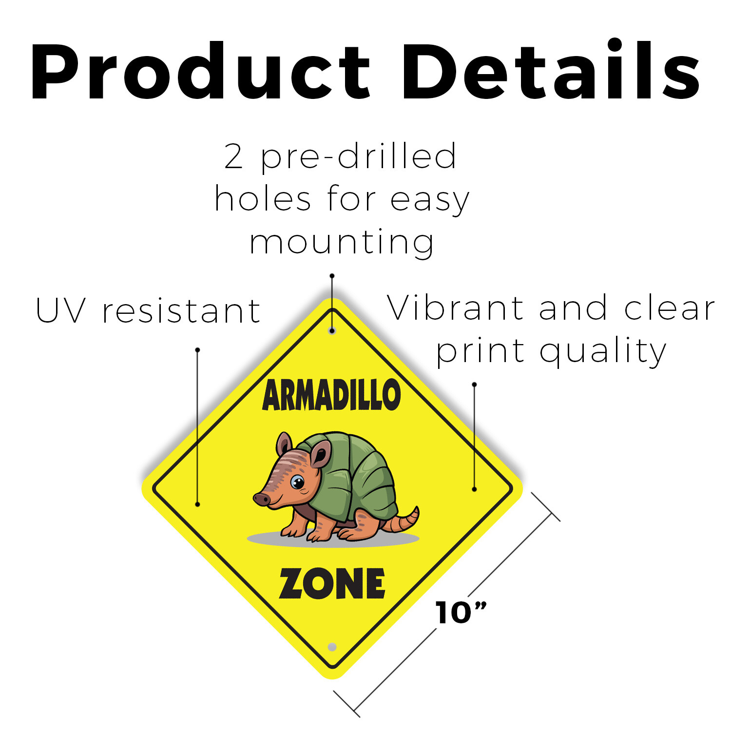 Armadillo (3 Pack) Plastic Street Sign Crossing Warning Vintage Rustic Beware