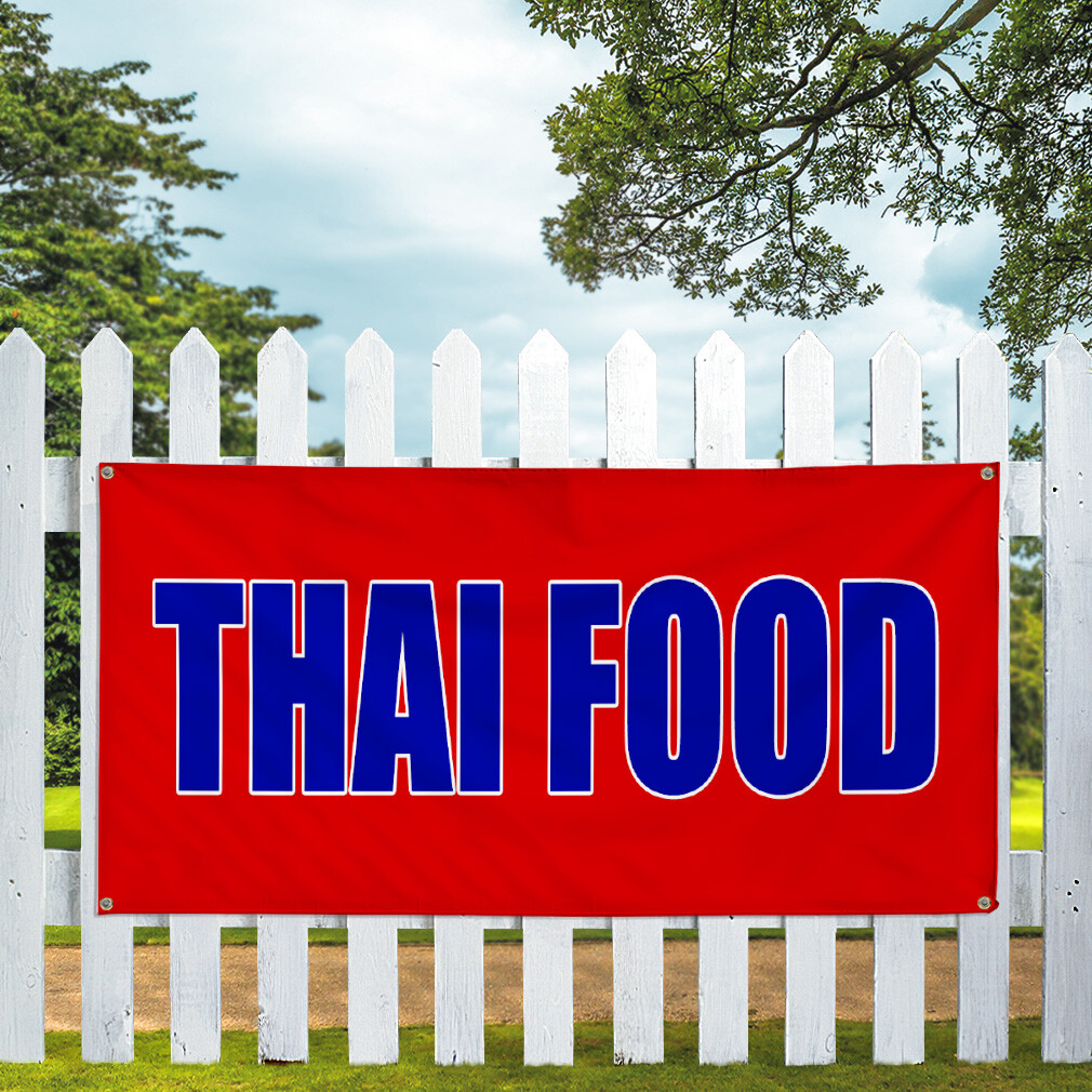 Vinyl Banner Multiple Sizes Thai Food (Red Blue) Food Fair Business Outdoor