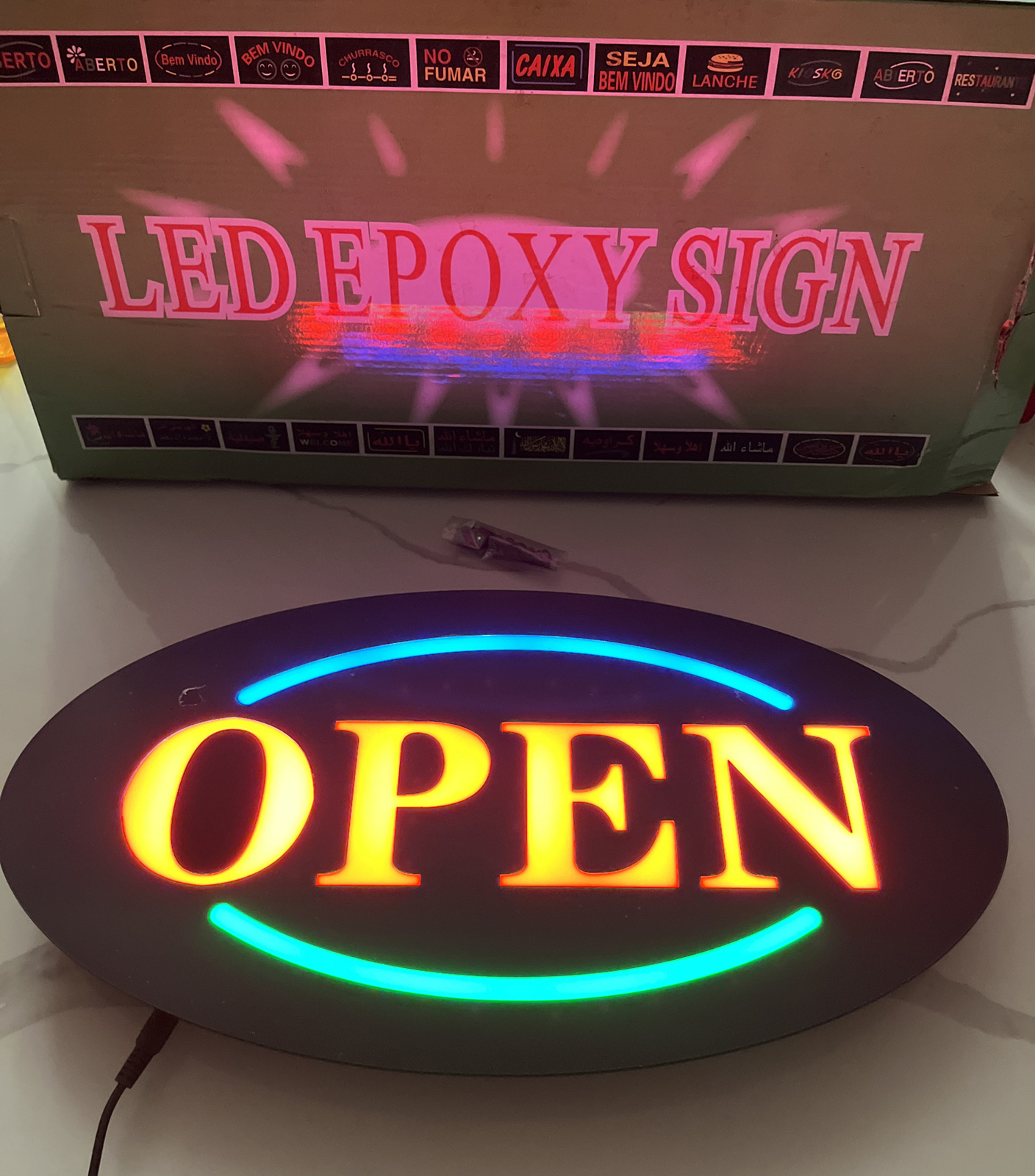 LED Open 17in X 9in Oval Illuminated Sign – Multi-Color- 3 Mode READ See Pics