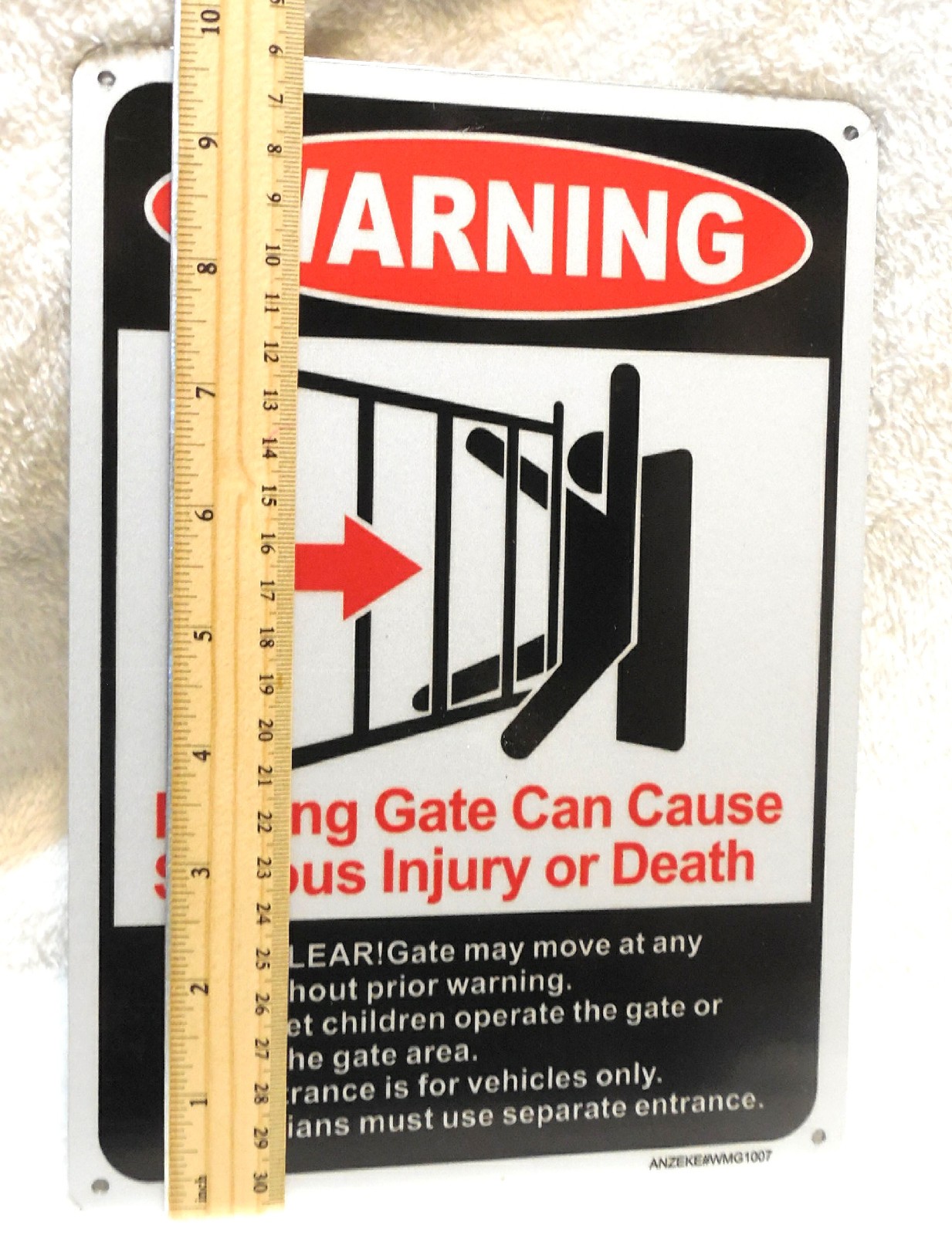 New 2 Pack “Moving Gate Can Cause Injury” Reflective Aluminum Signs 10″x7″