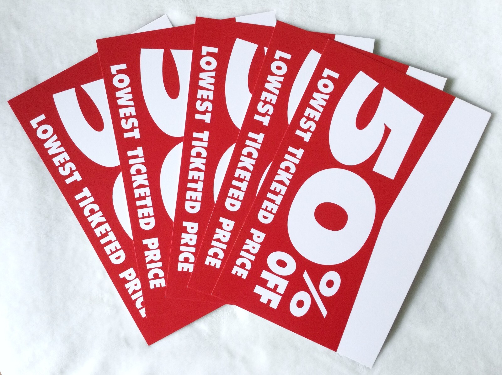 5 Ct Retail Store Sale Signs Red and White 50 Percent Off Lowest Ticketed Price