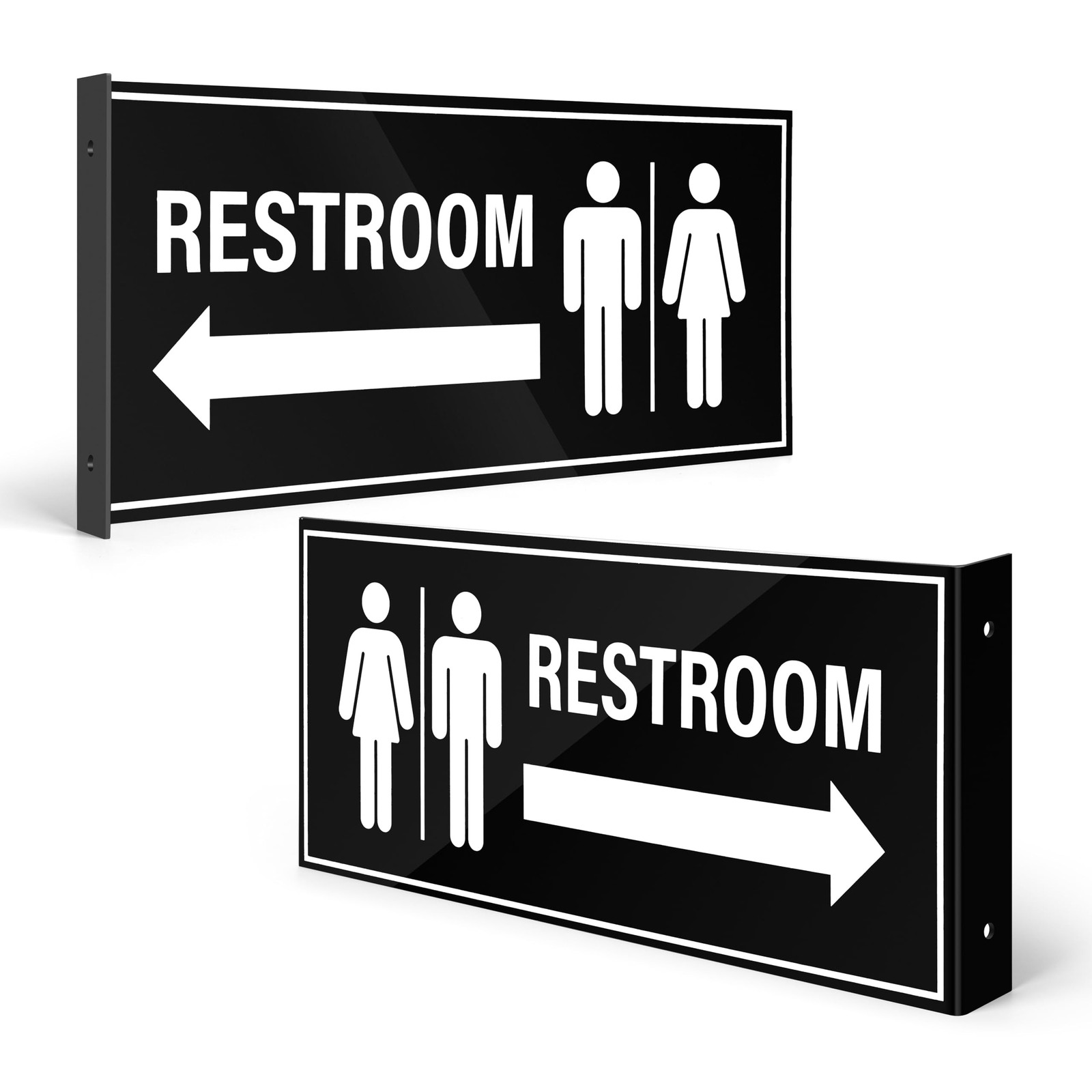 2pk Restroom Sign with Arrow | Wall Mounted Projecting Double Sided Unisex Re…