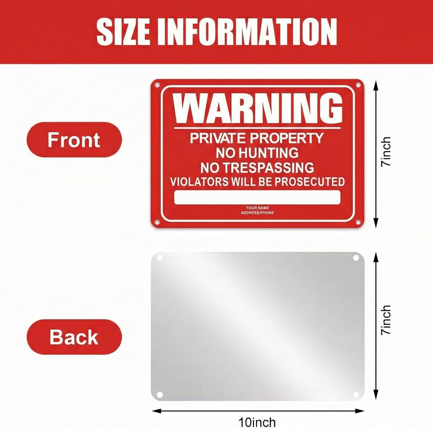 8 Pcs No Trespassing Signs 10×7 Reflective Aluminum Private Property Red