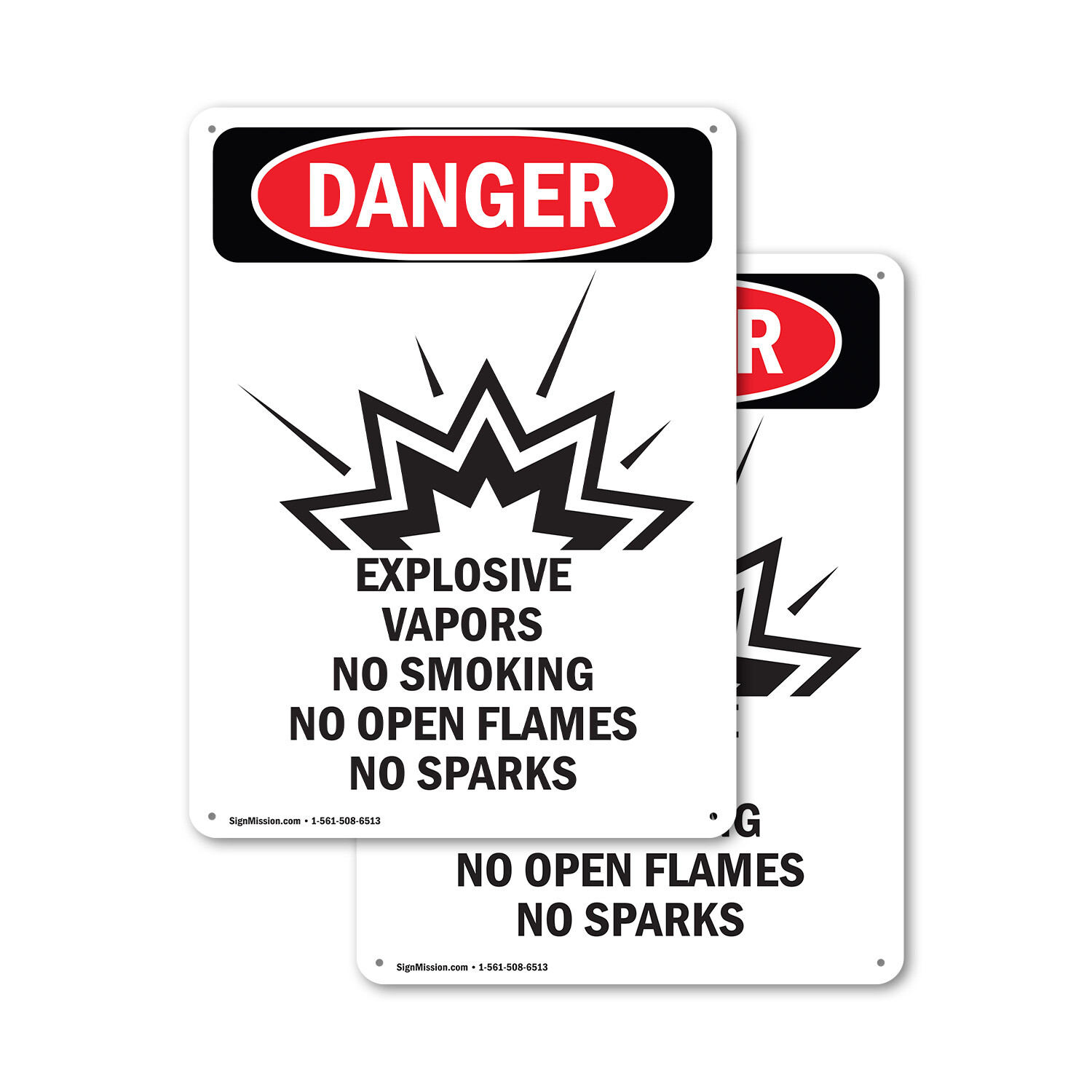 (2 Pack) Explosive Vapors No OSHA Danger Sign Decal Metal Plastic