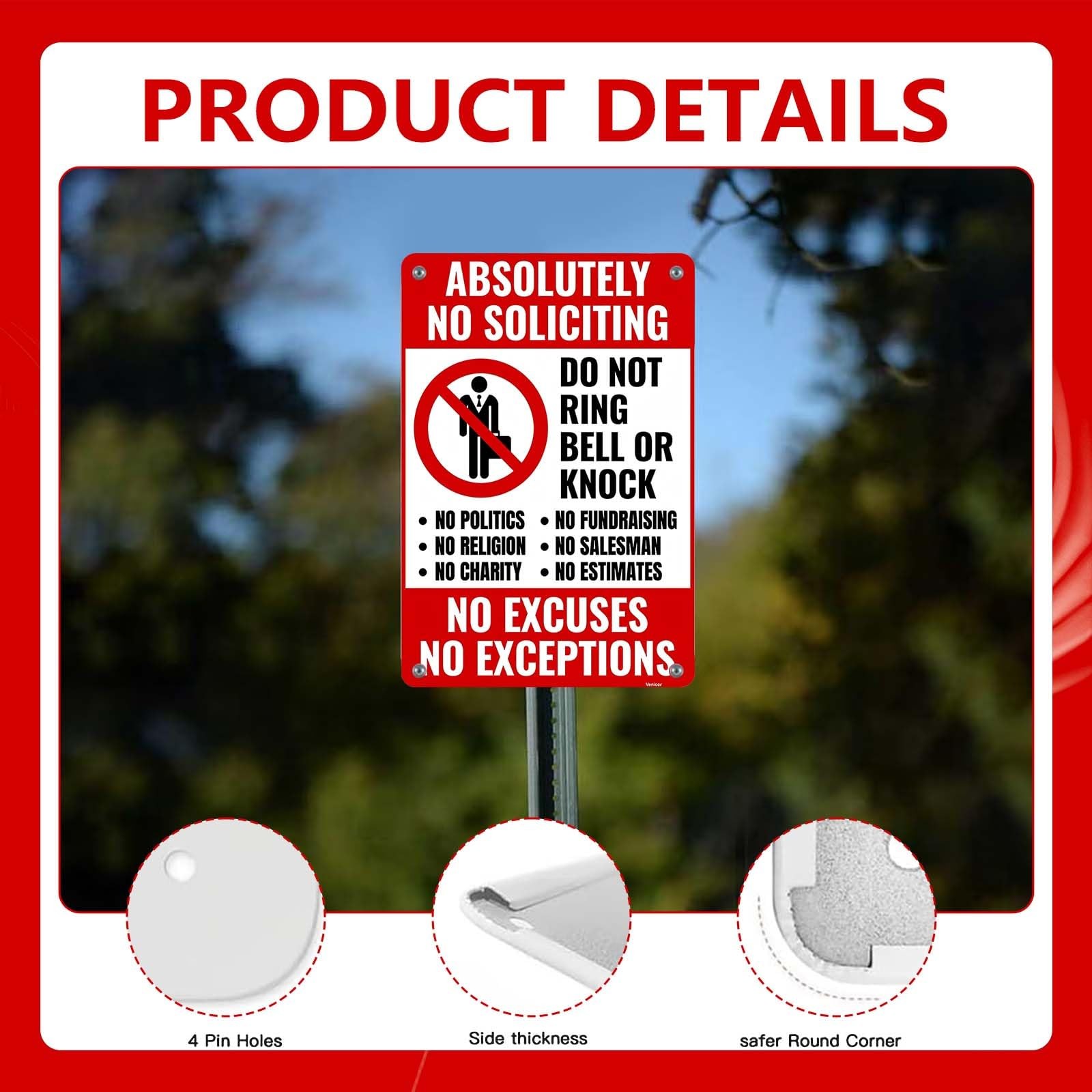 No Soliciting Sign 11.8×7.8″ Weatherproof Aluminum Door Sign, Do Not Knock R…