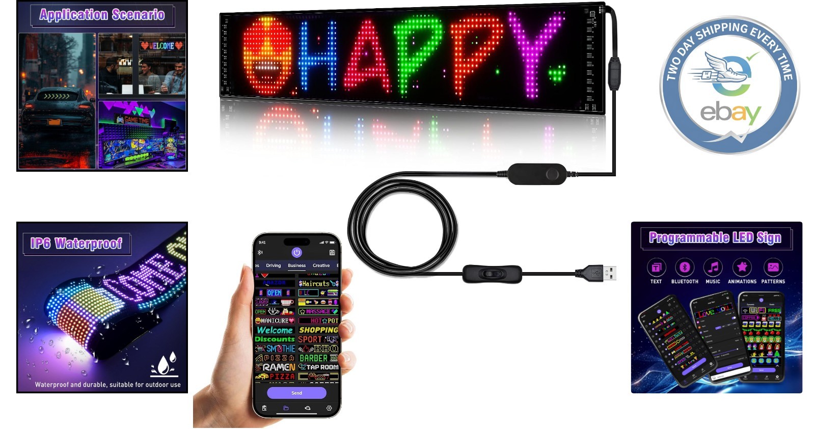 Customizable LED Car Sign with Bluetooth Control – 23” Color-Changing Display