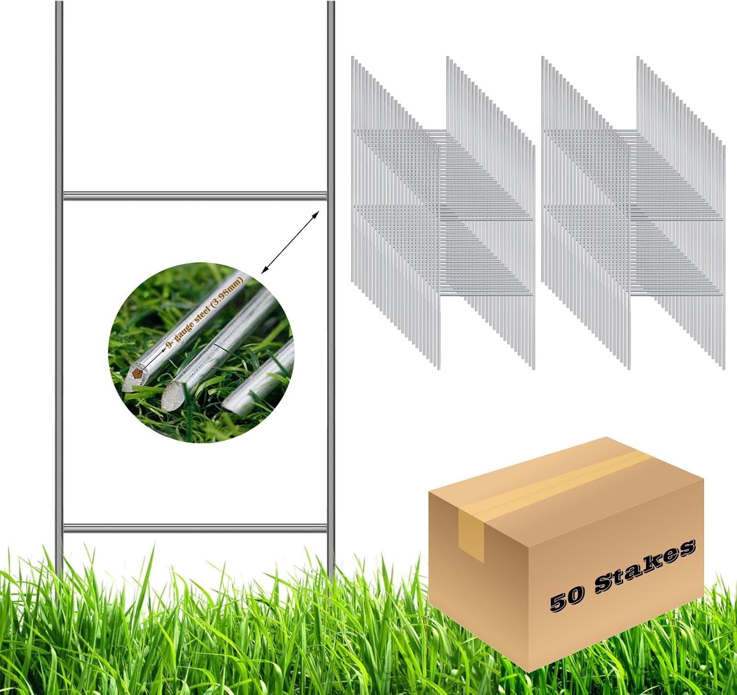 Galvanized Steel Yard Sign Stakes – 50 Pack