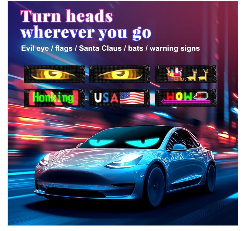 64×20 LED Car Eyes Display Sign – Programmable Scrolling Text & Animation