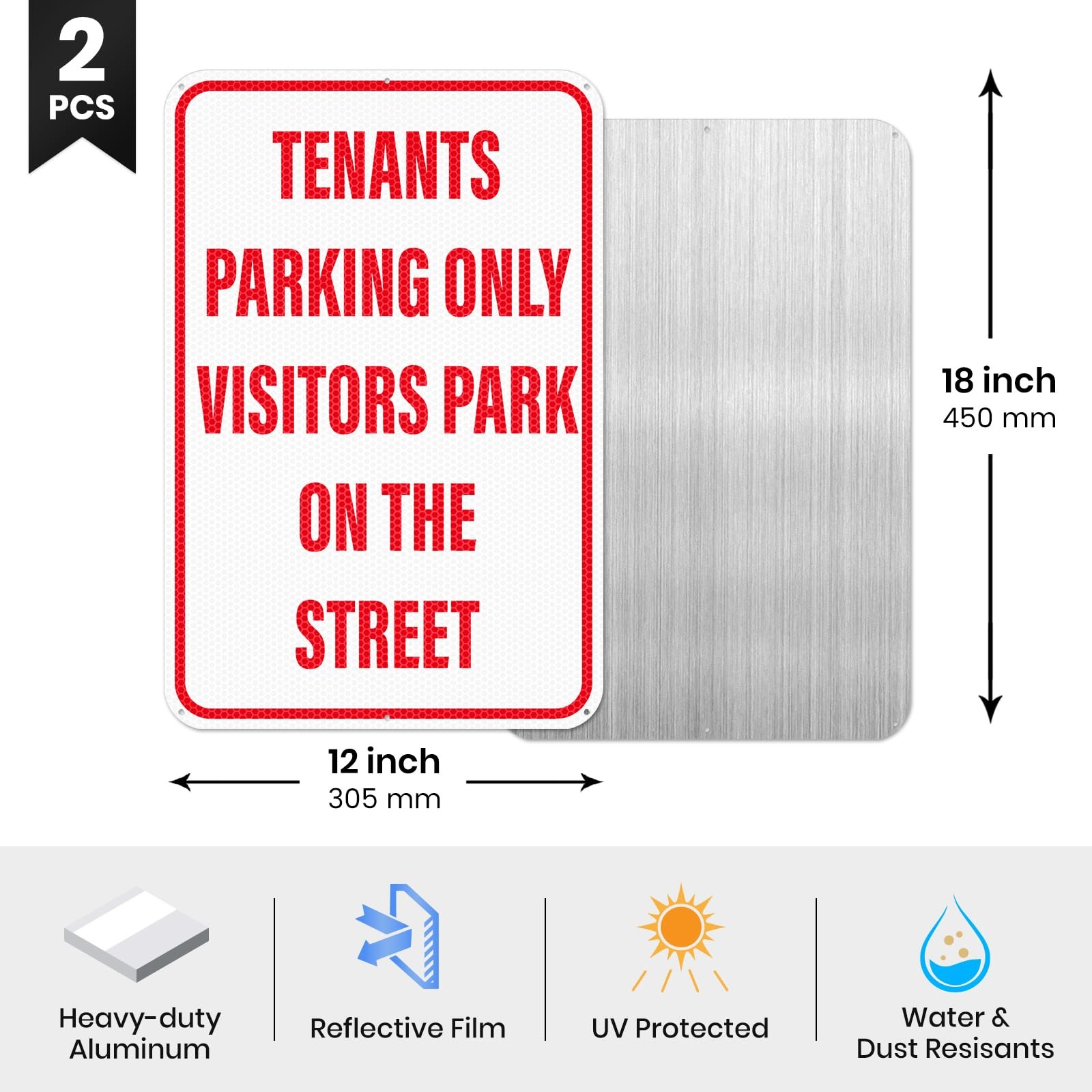 2 Pack Tenants Parking Only Sign Visitors Park On Street 12×18 Inch Aluminum
