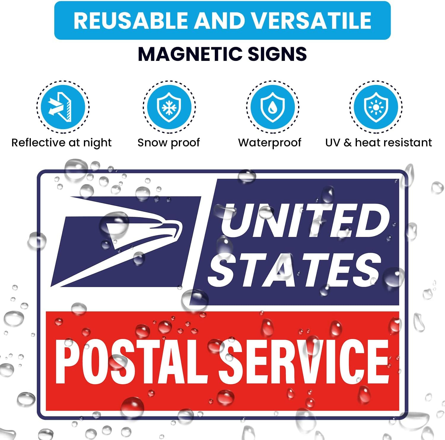 (3 Pack) Reflective U.S. Mail Delivery Magnetic Signs for Rural Carrier – 2 Larg