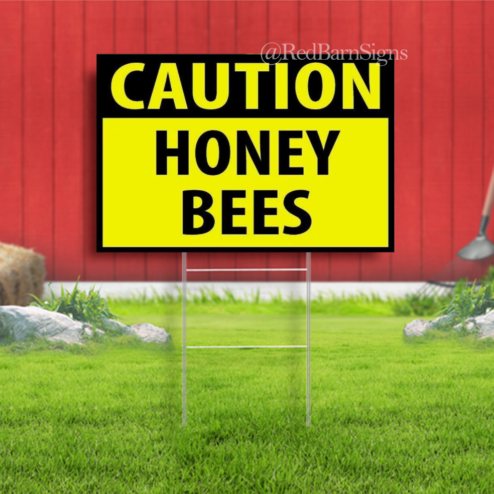 CAUTION HONEY BEES YELLOW Plastic Yard Sign ROAD SIGN with Stand