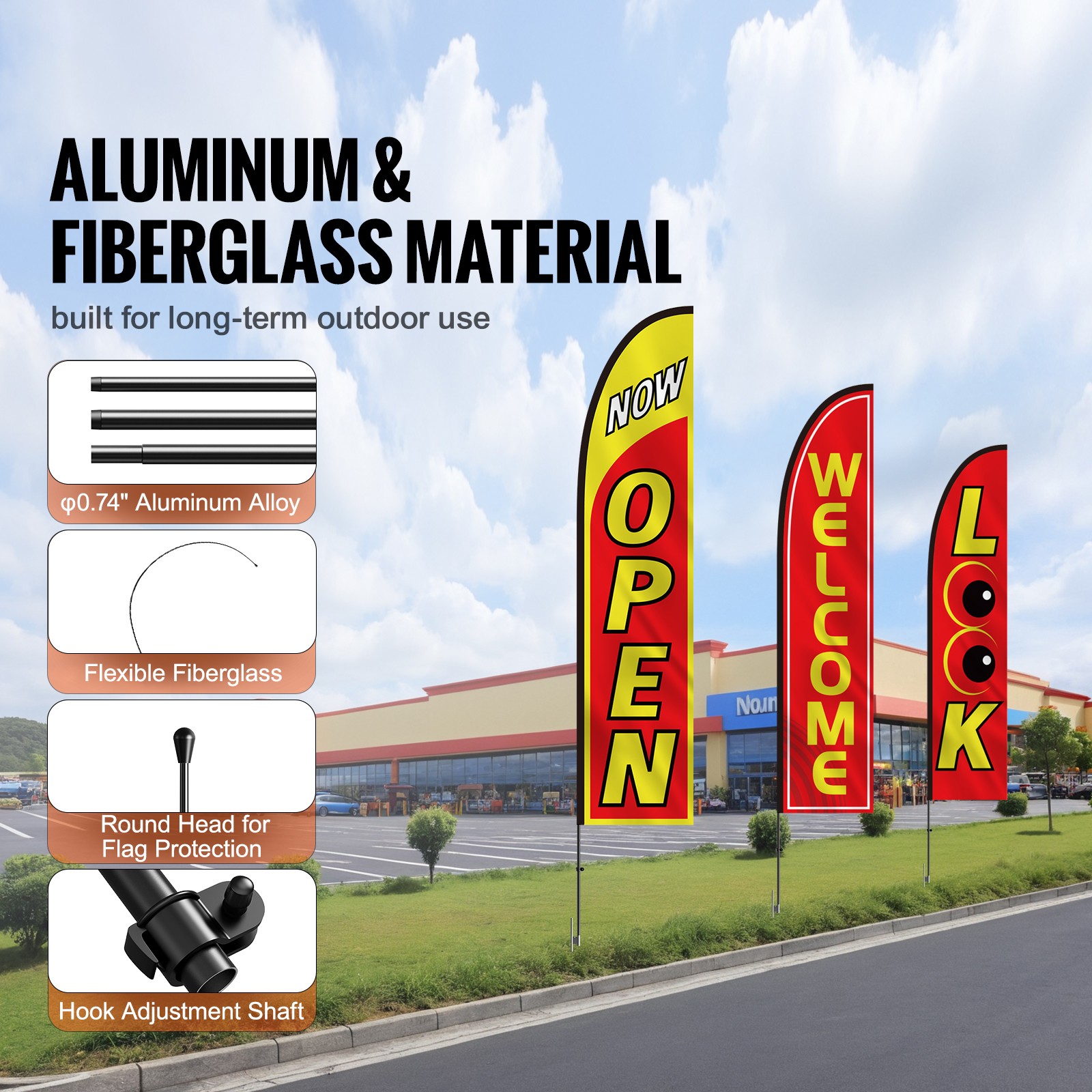 VEVOR Open Flags for Business Advertising Feather Flag Kit Open Look Welcome