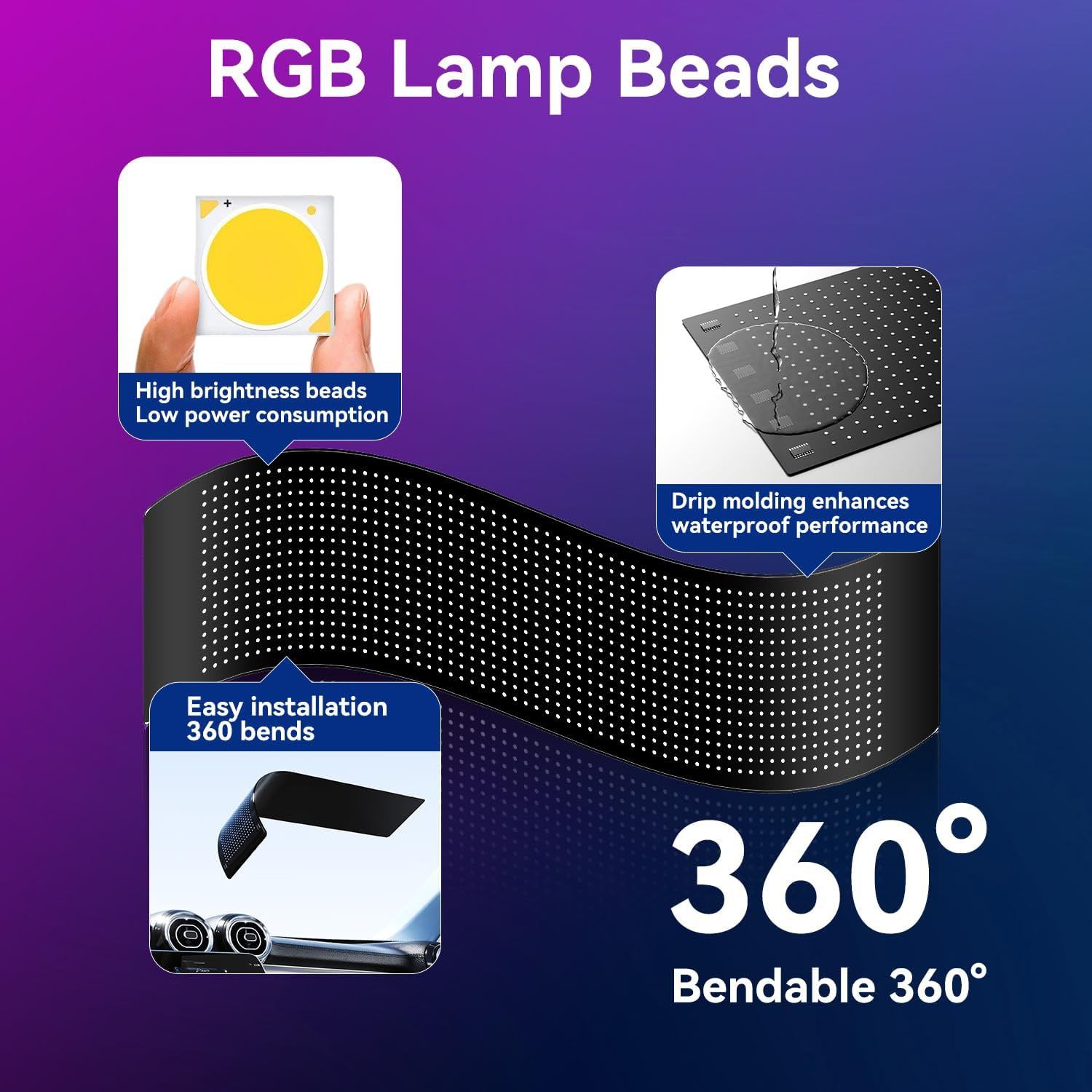 Car Windshield LED Sign Bluetooth APP Controlled Scrolling Display Programmable