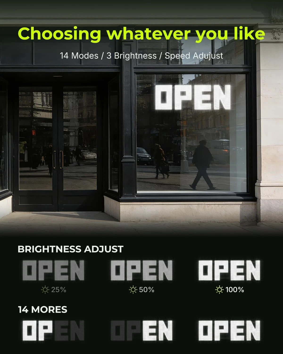 Large 43″x14″ Dimmable LED Open Sign for Retail Shops & Cafes
