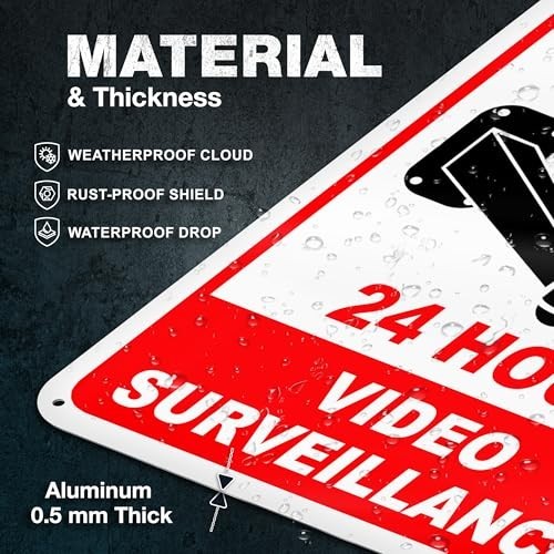 24 Hour Video Surveillance Sign, 7×10 Reflective Aluminum, 2 Pack | Smile You’re