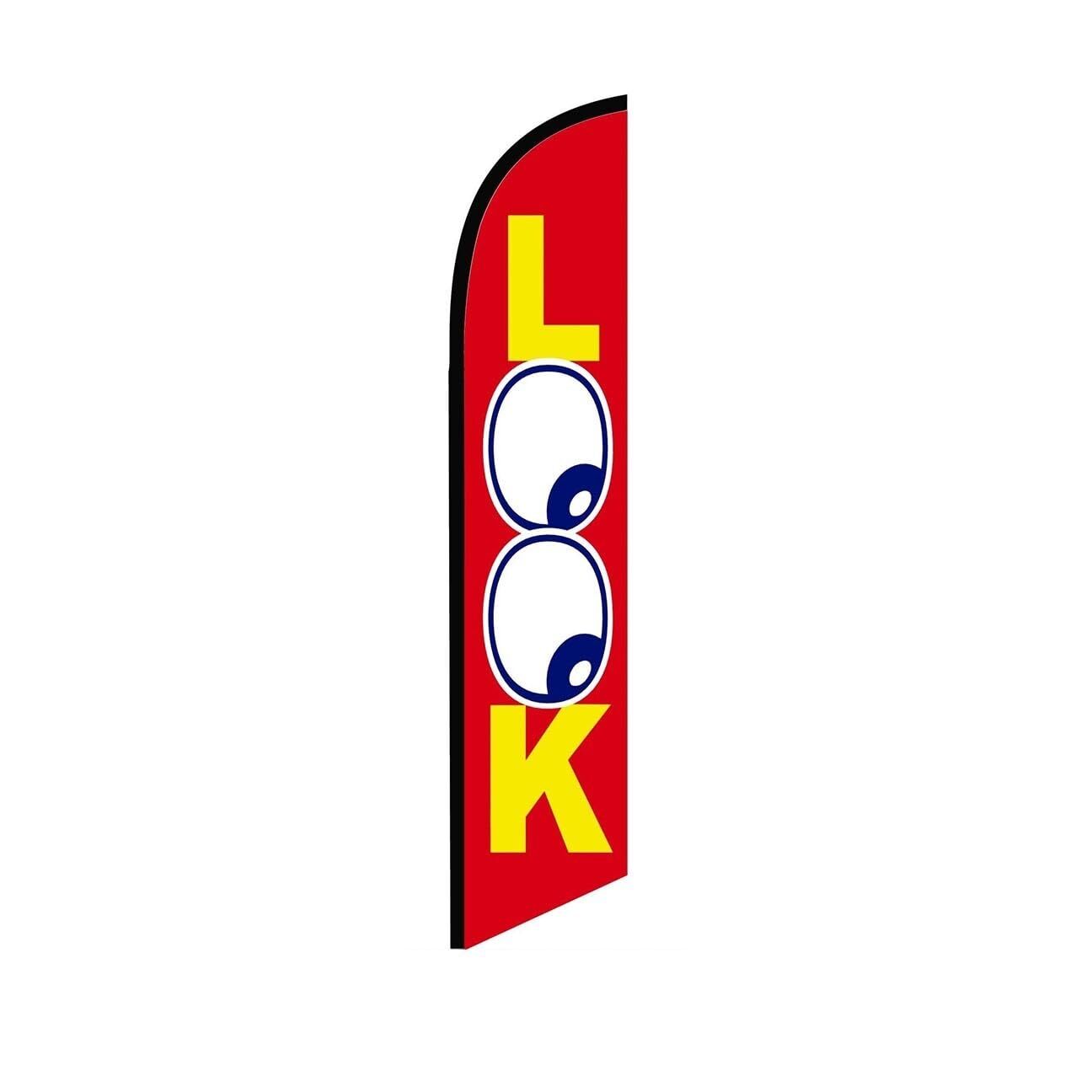 Look Red Swooper Flutter Feather Flag | 3ft W x 11.5ft Tall